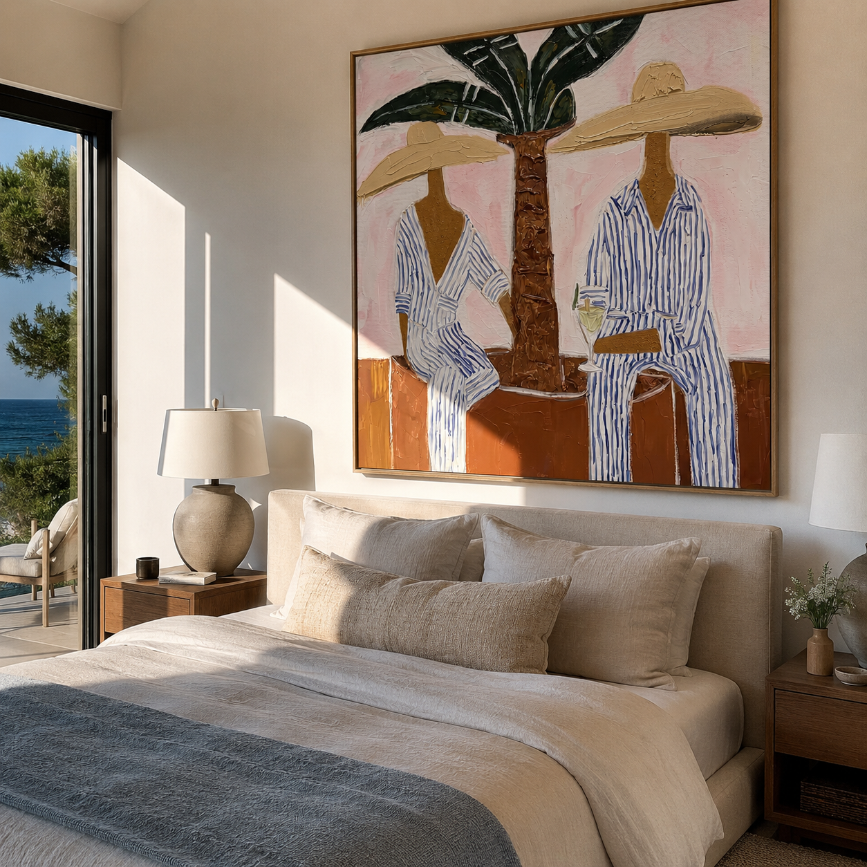 Striped Hours Beneath Palms styled with neutral modern furnishings