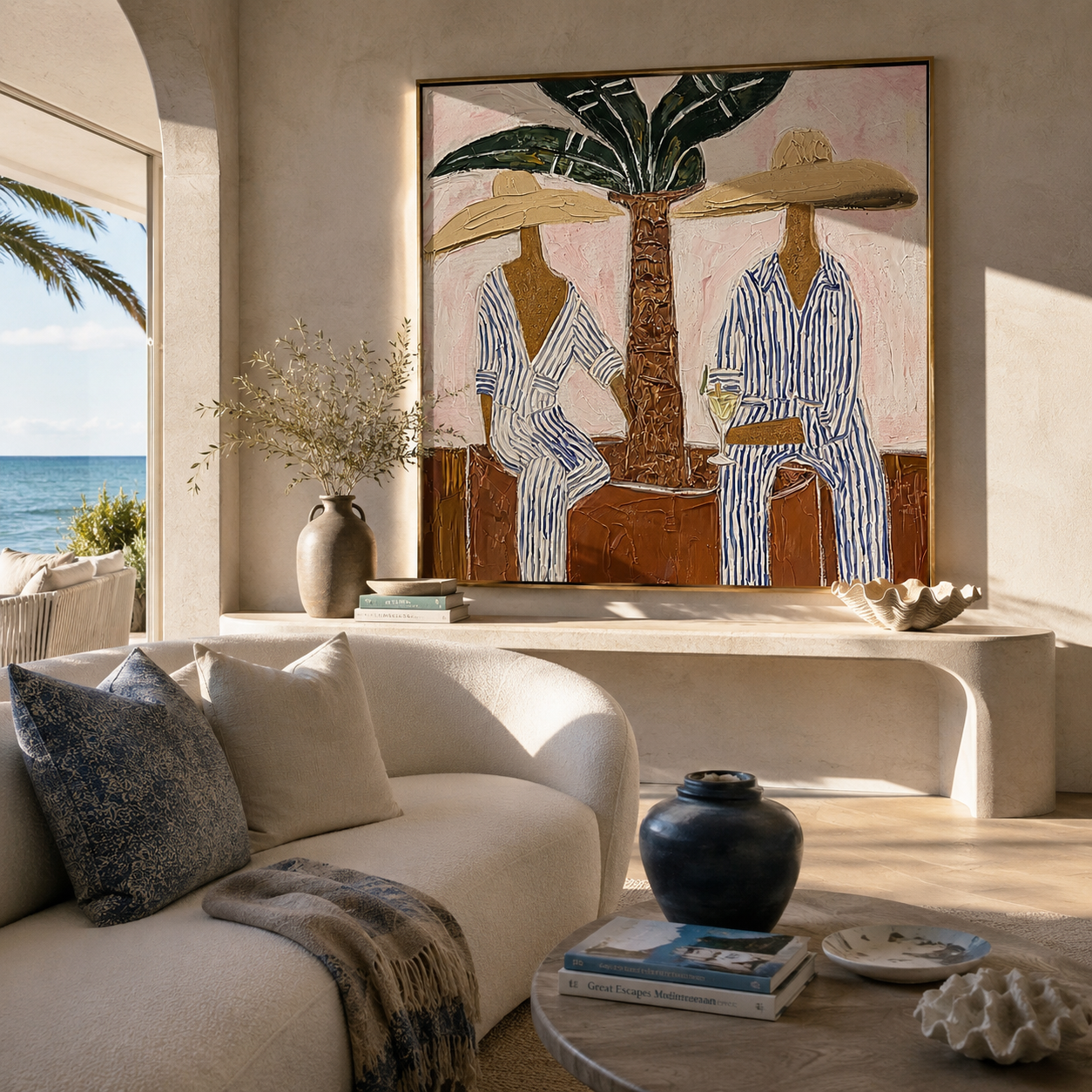 Striped Hours Beneath Palms styled in a layered residential interior