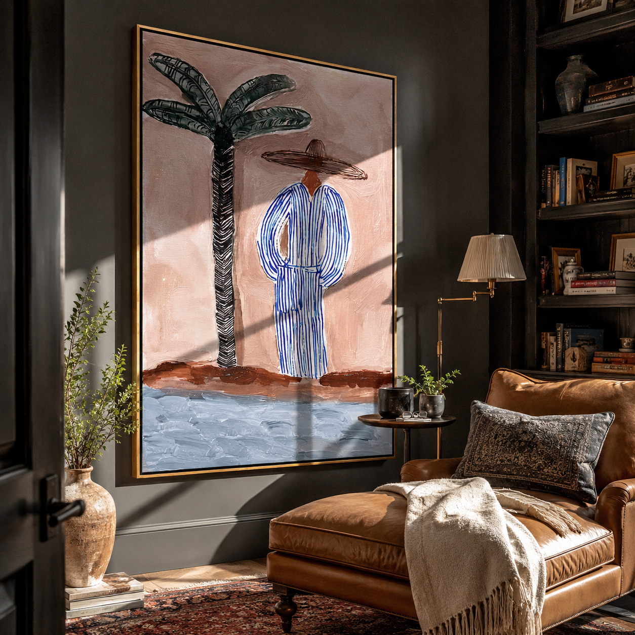 Blue Stripes Meet Shore presented above a contemporary console