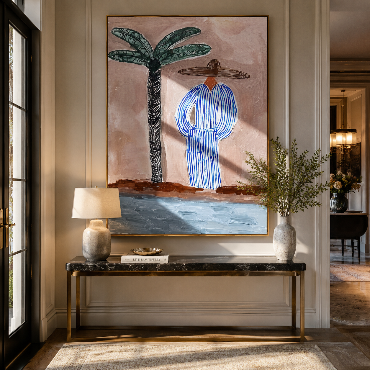 Blue Stripes Meet Shore styled in a layered residential interior