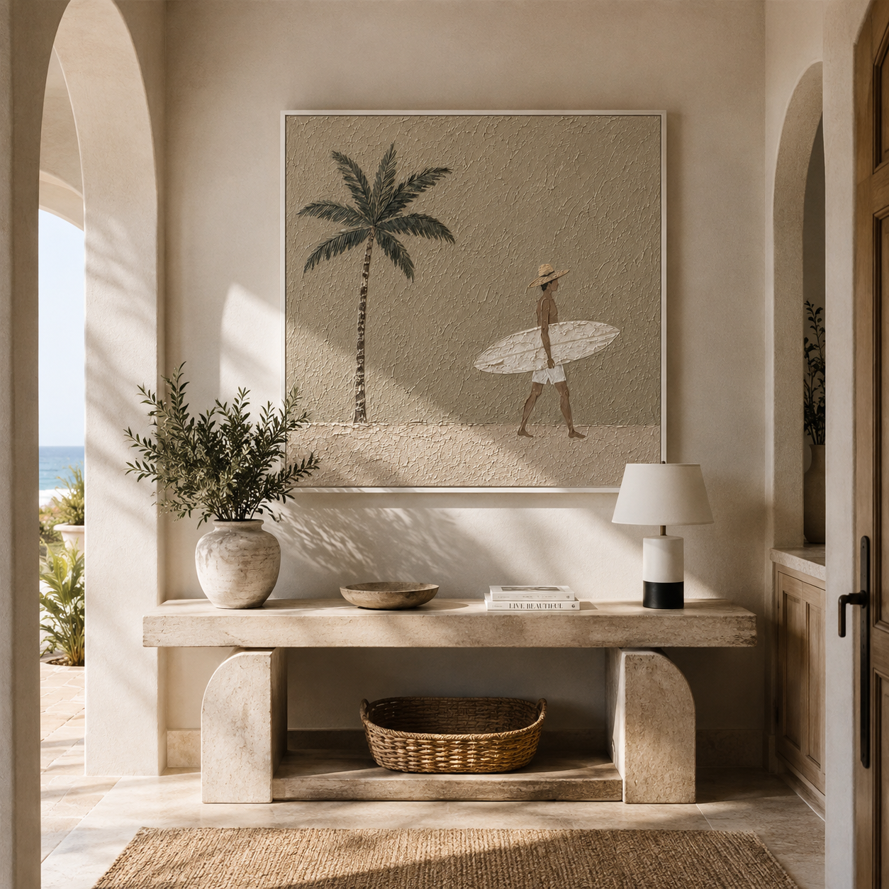 Palm Shadows Follow Surfer displayed as a modern room focal point