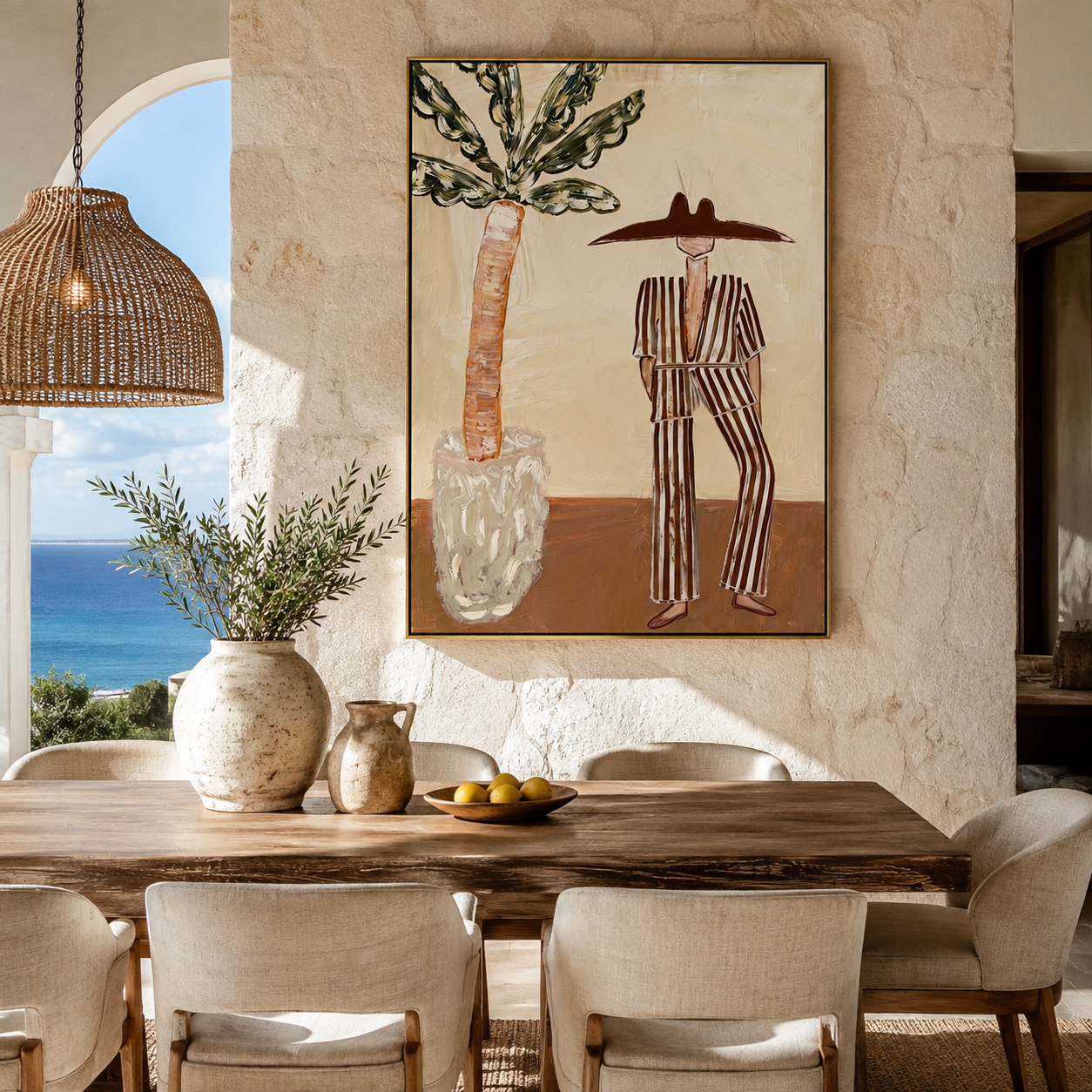 Striped Heat Meets Palm styled with neutral modern furnishings