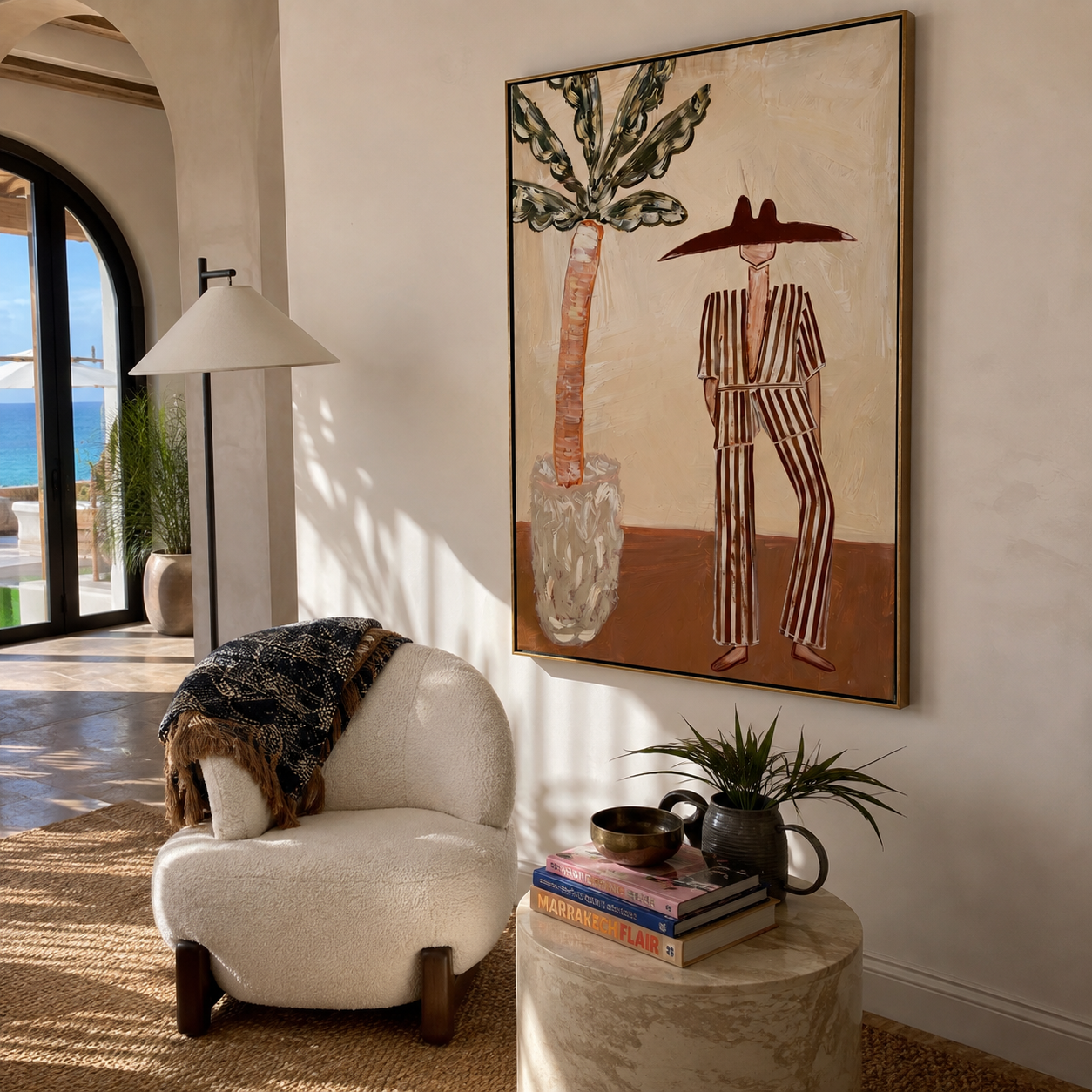 Striped Heat Meets Palm displayed as a modern room focal point