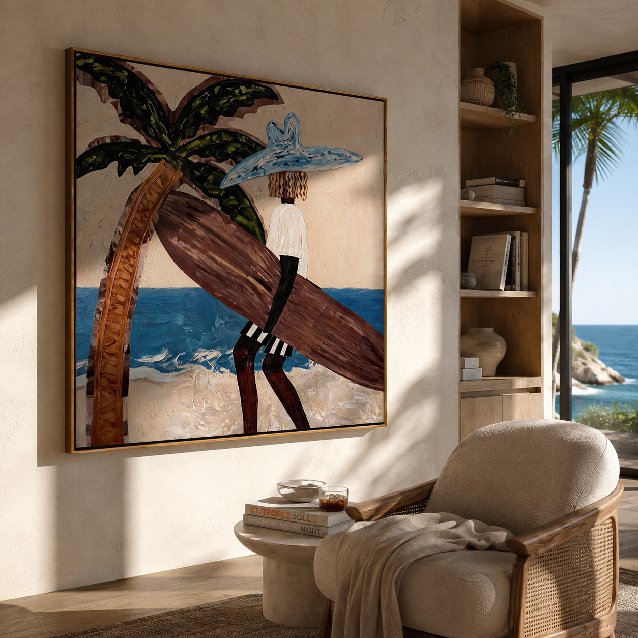 Blue Brim Leans Tideward displayed in a warm contemporary interior