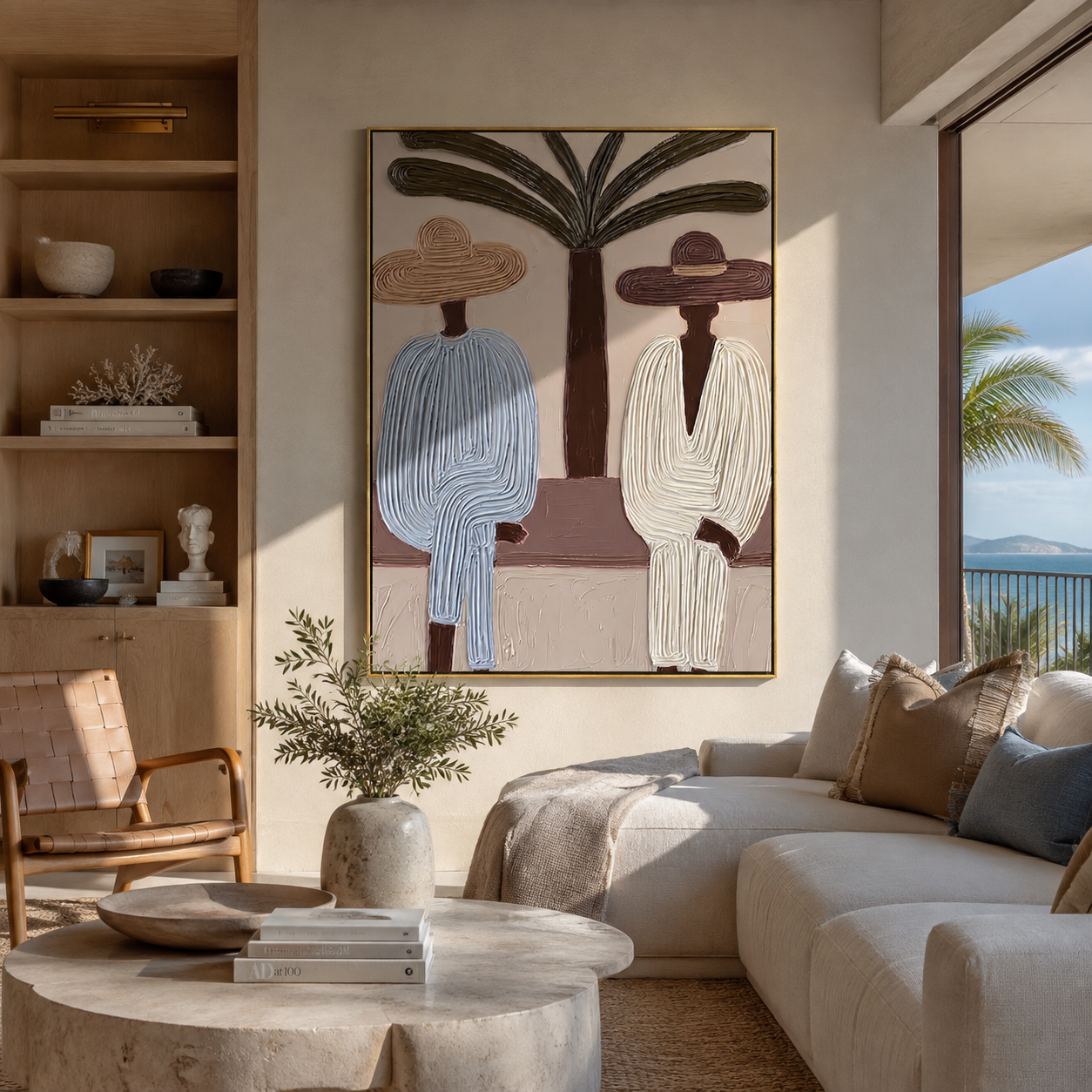 Palm Trunk Divides Pair displayed in a warm contemporary interior