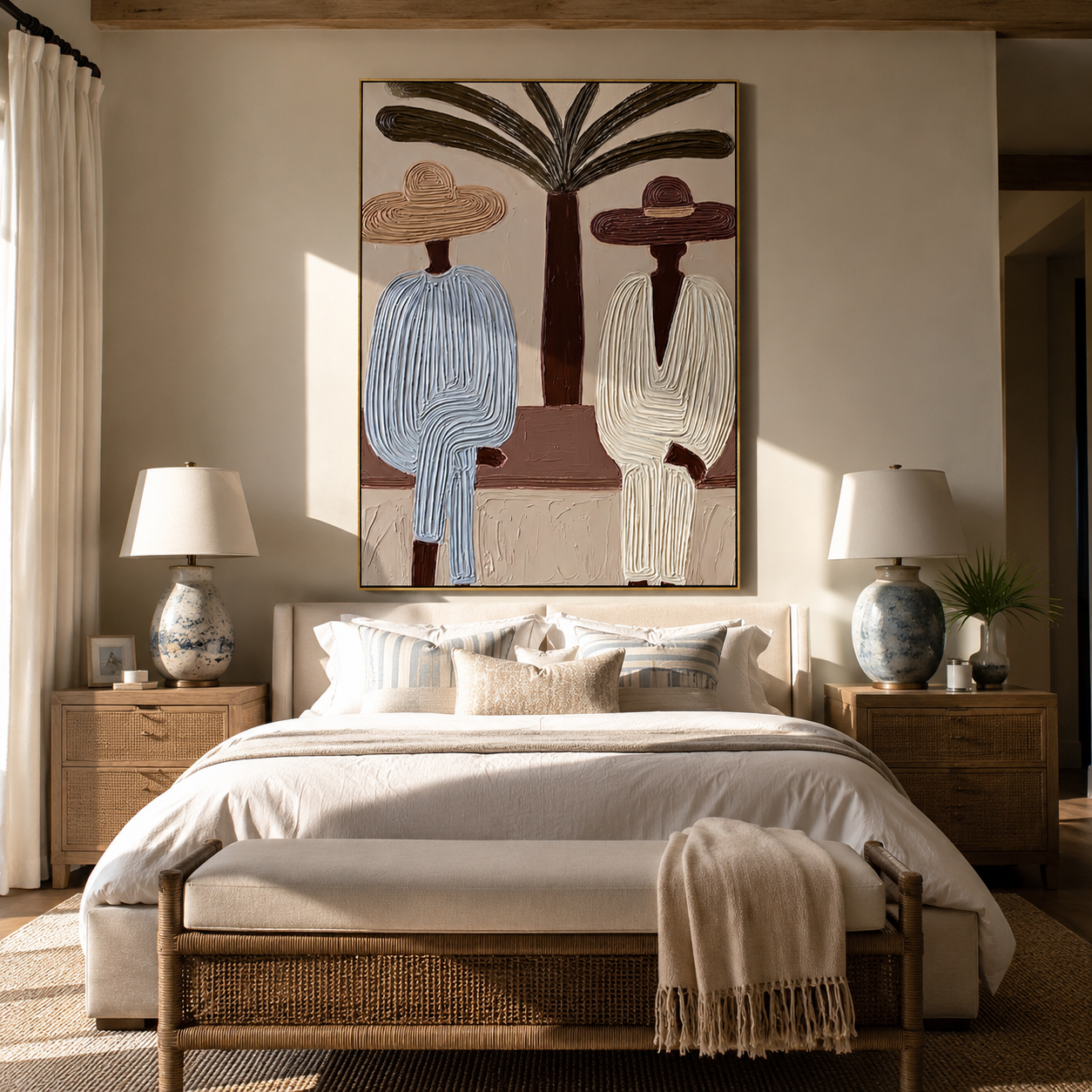 Palm Trunk Divides Pair styled with neutral modern furnishings