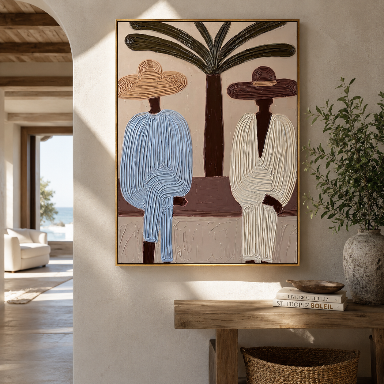 Palm Trunk Divides Pair presented above a contemporary console