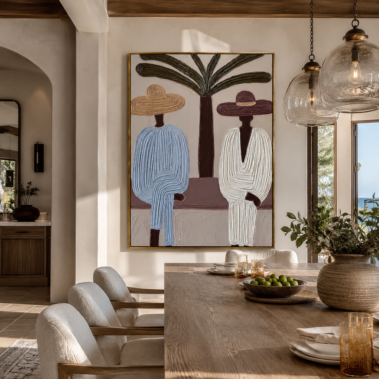 Palm Trunk Divides Pair displayed as a modern room focal point