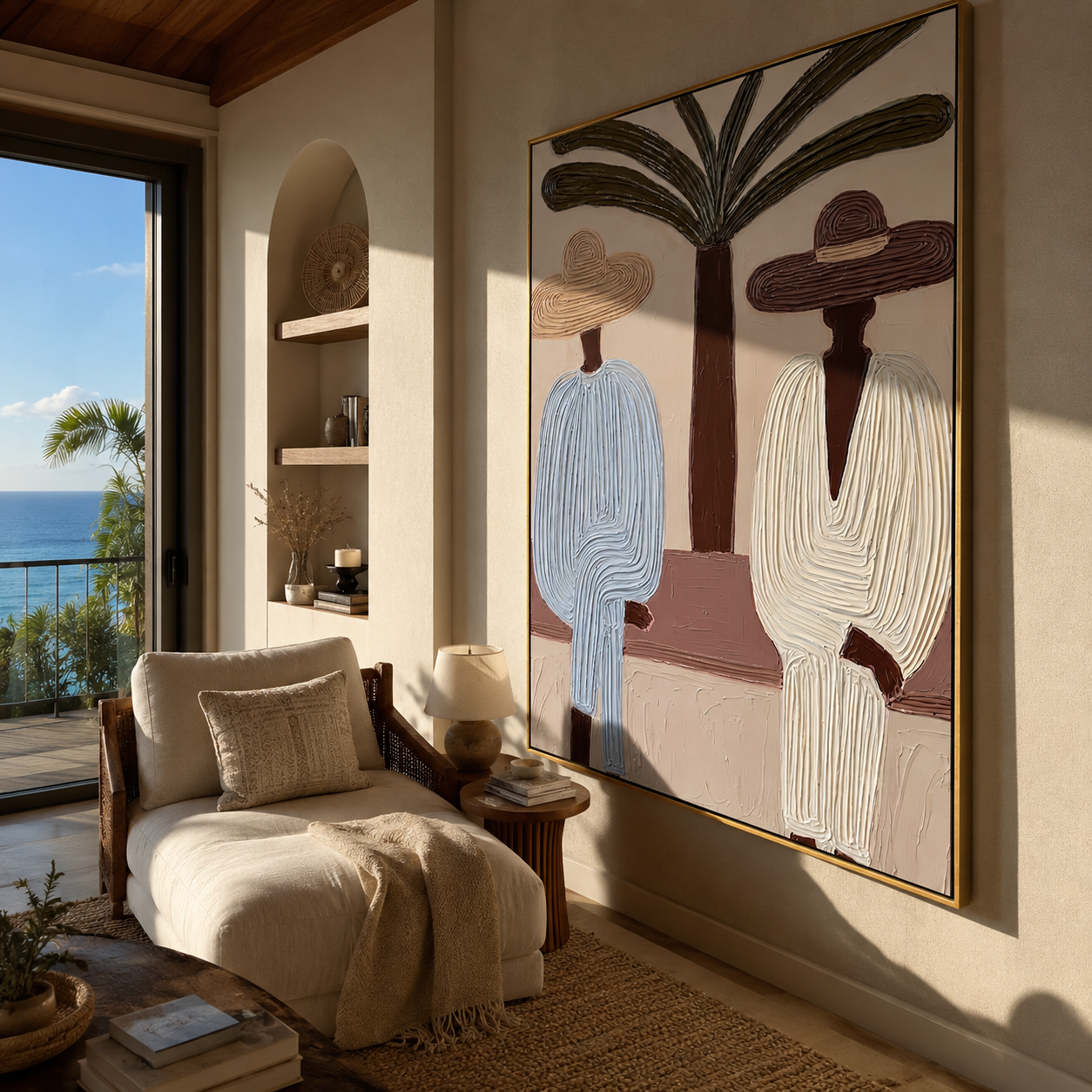Palm Trunk Divides Pair styled in a layered residential interior