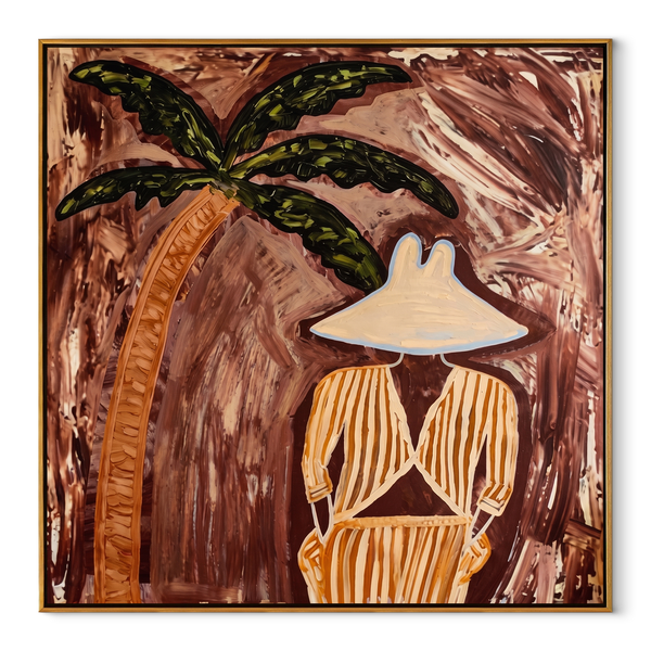 Ochre Stripes in Shade – Striped Palm Retreat Painting | Modern Coastal Square Wall Art