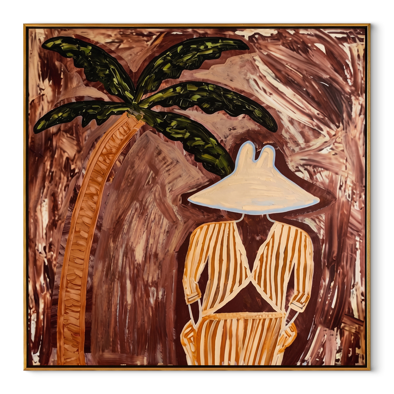 Ochre Stripes in Shade – Striped Palm Retreat Painting | Modern Coastal Square Wall Art