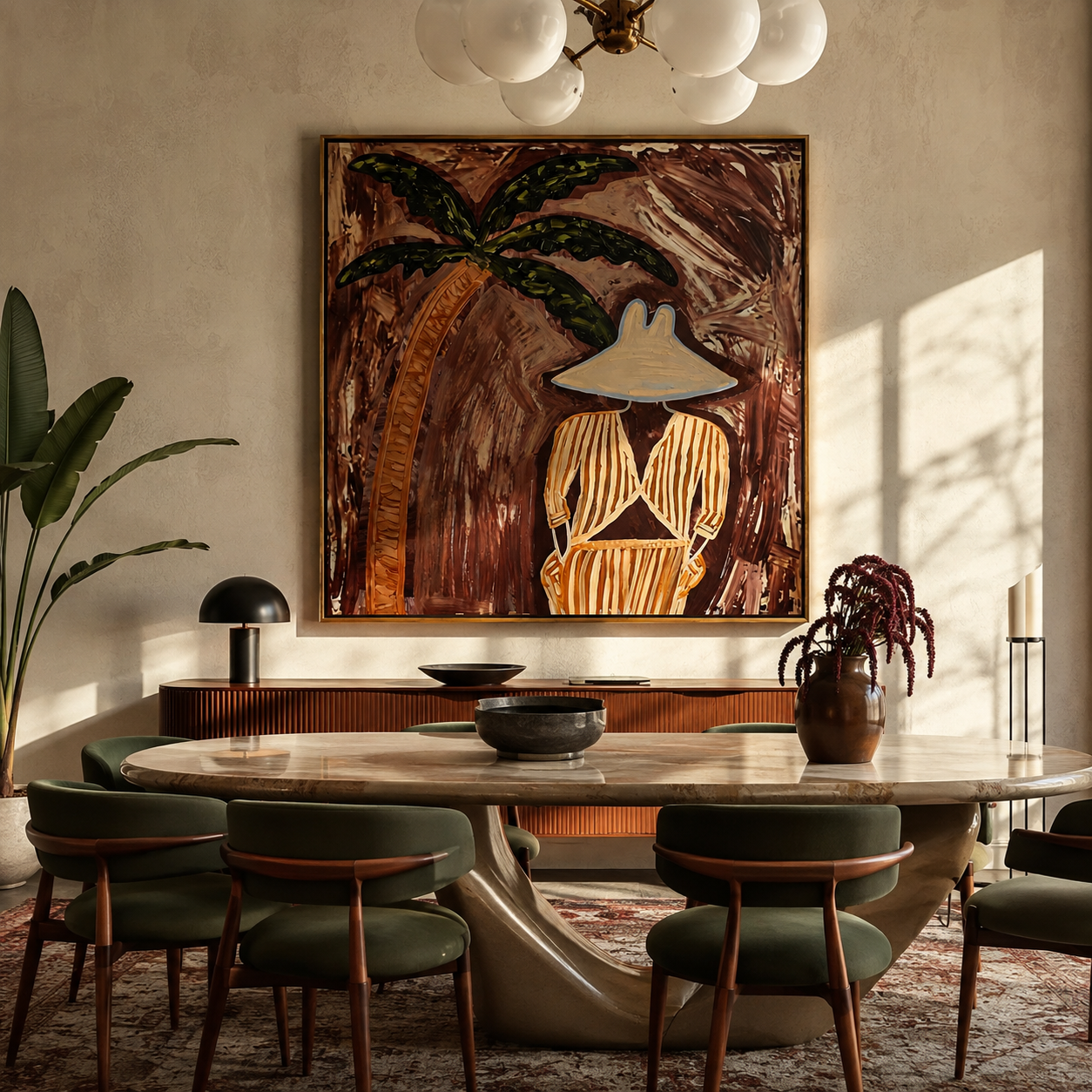 Ochre Stripes in Shade presented above a contemporary console
