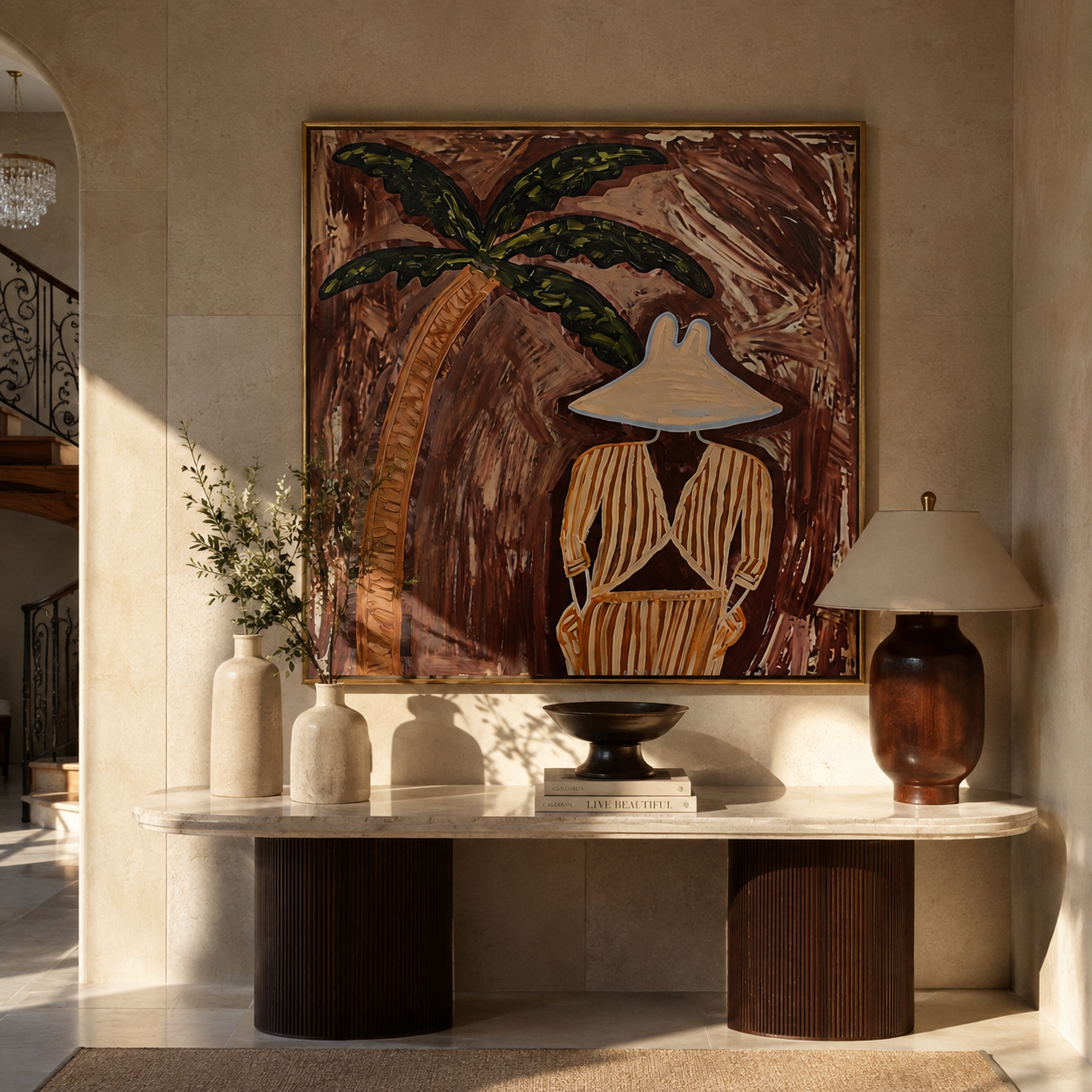 Ochre Stripes in Shade displayed as a modern room focal point