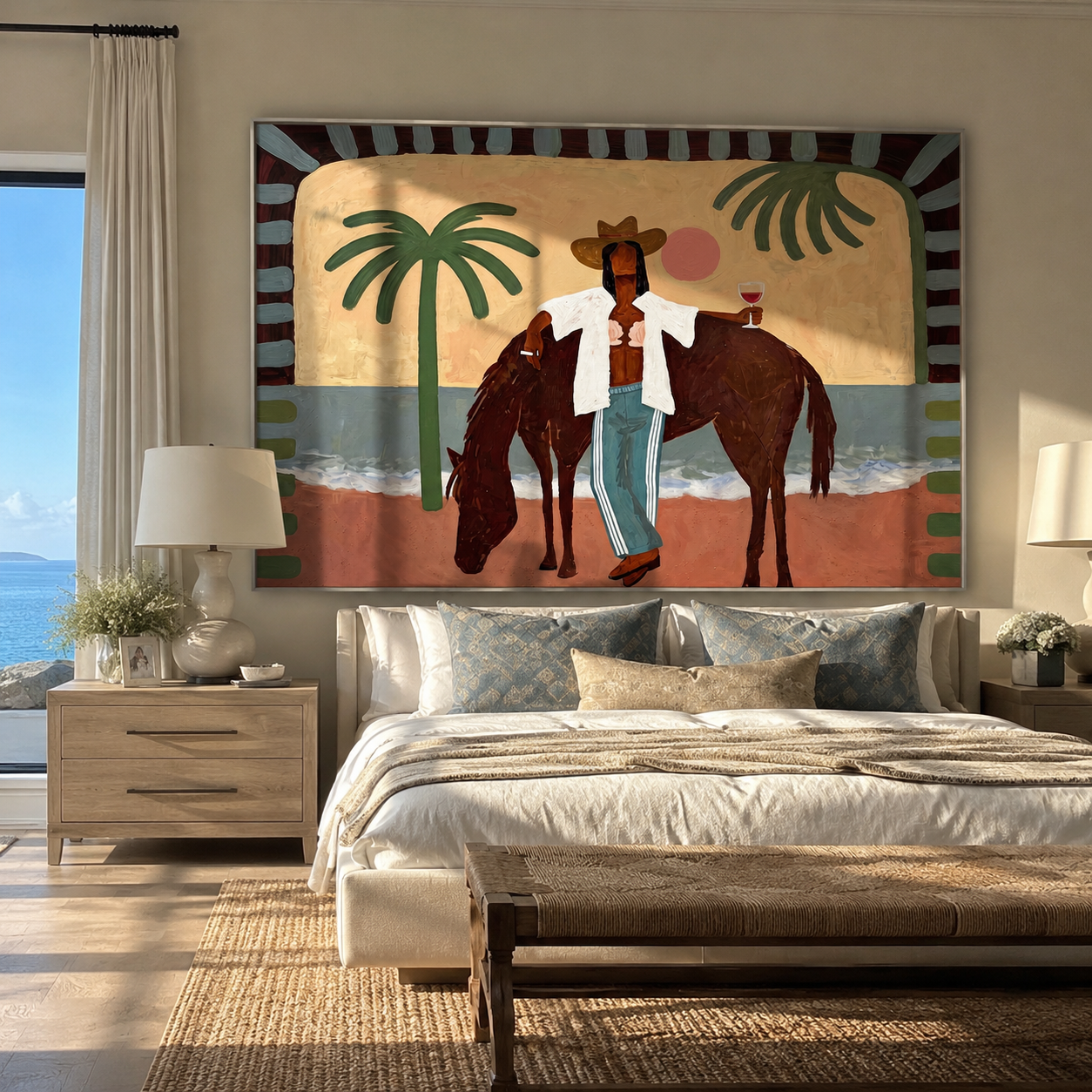 Pink Moon beside Horse displayed as a modern room focal point