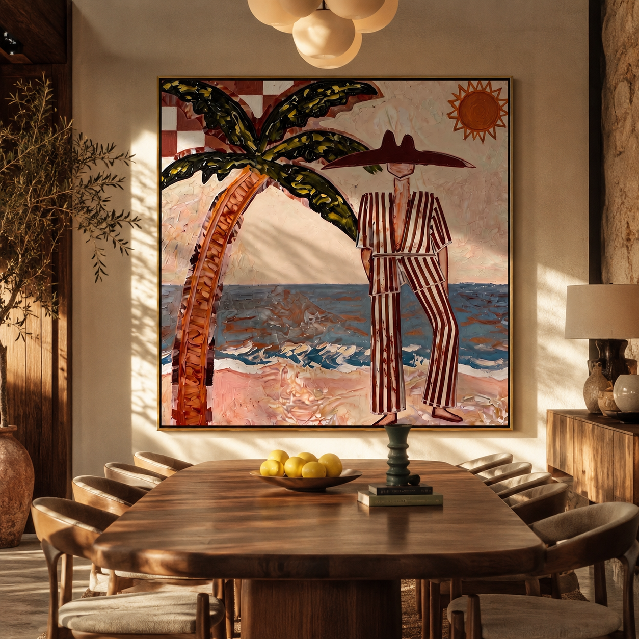 Striped Sun Faces Surf styled in a layered residential interior