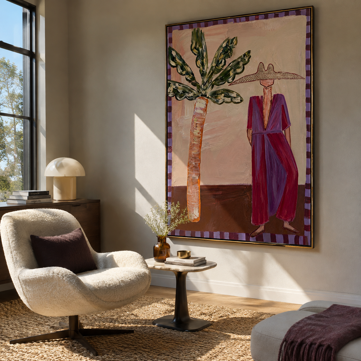 Violet Dress beneath Leaves displayed in a warm contemporary interior