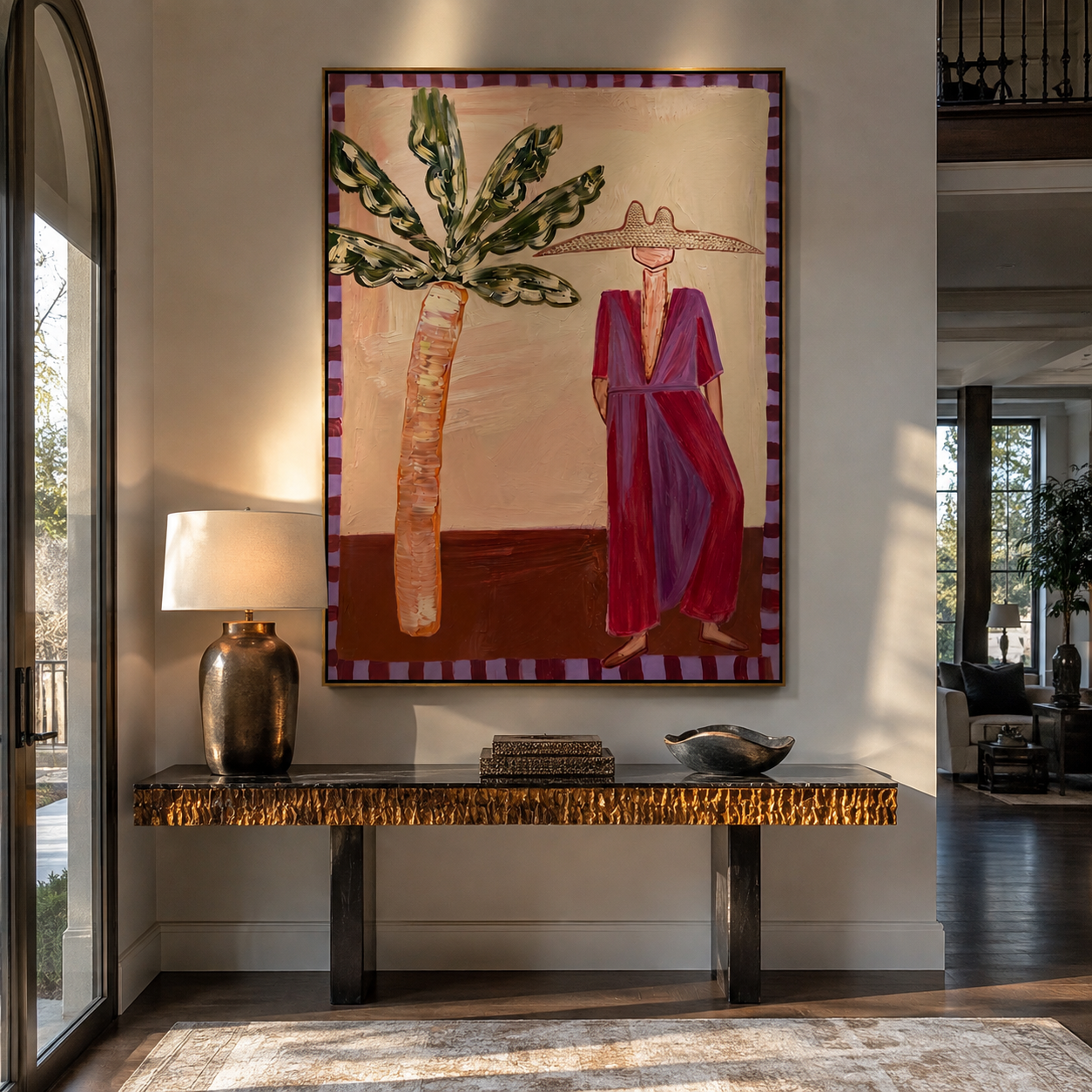 Violet Dress beneath Leaves displayed as a modern room focal point