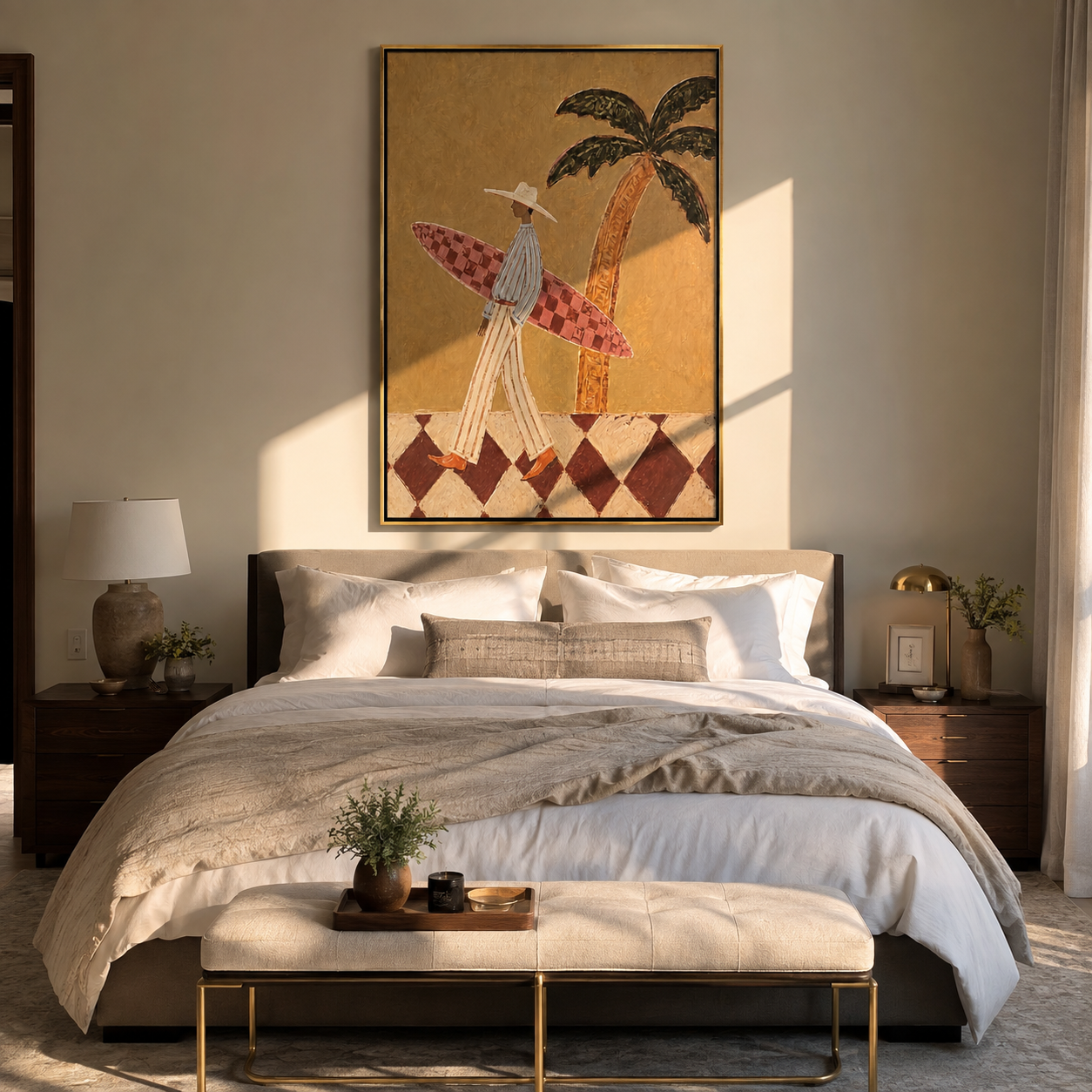 Checkered Board Crosses Sand displayed as a modern room focal point