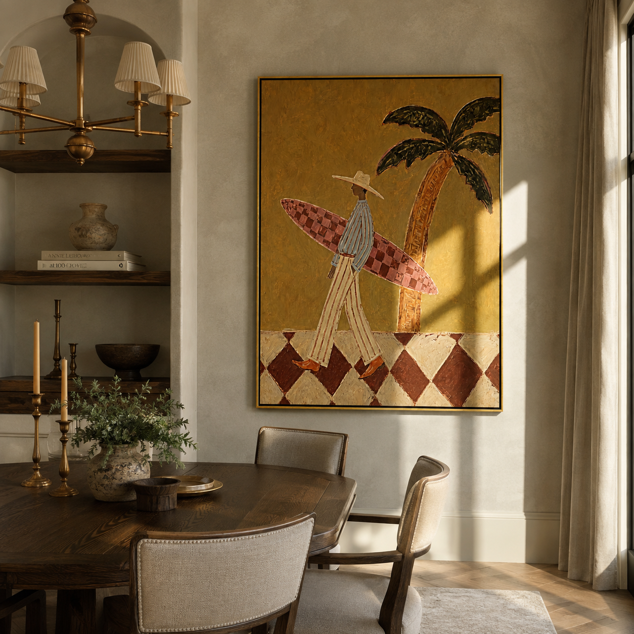 Checkered Board Crosses Sand styled in a layered residential interior