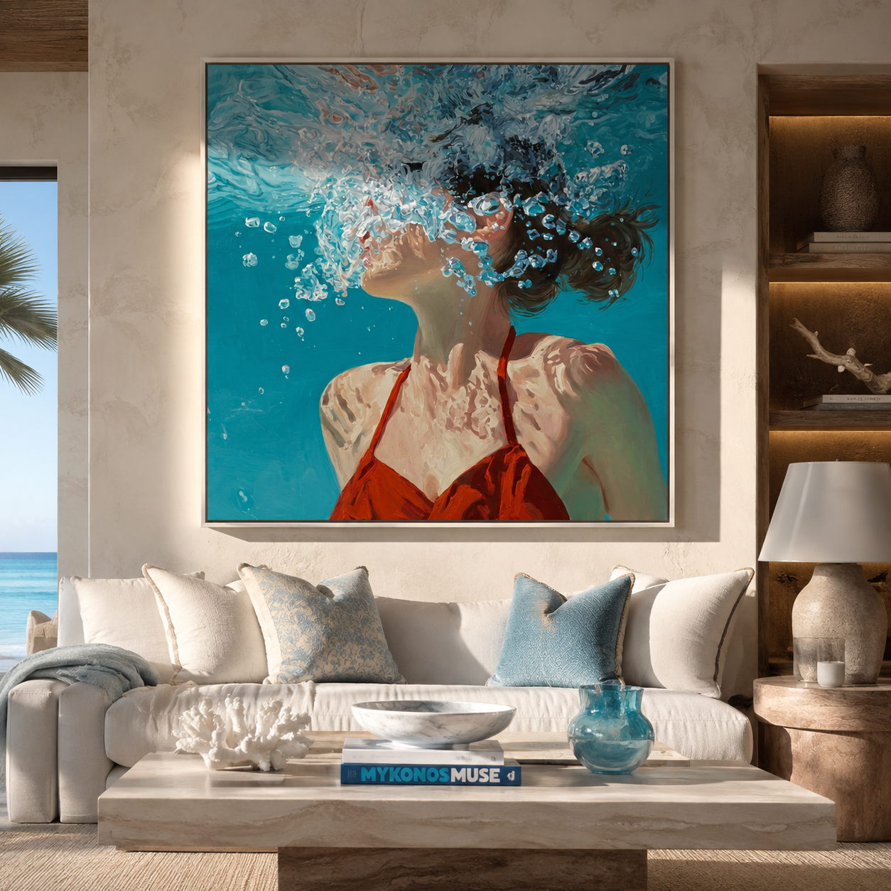 Bubbles Rise through Light displayed as a modern room focal point