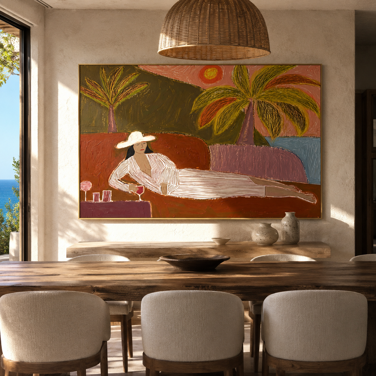 Coral Sunset Lengthens Lounge styled in a layered residential interior