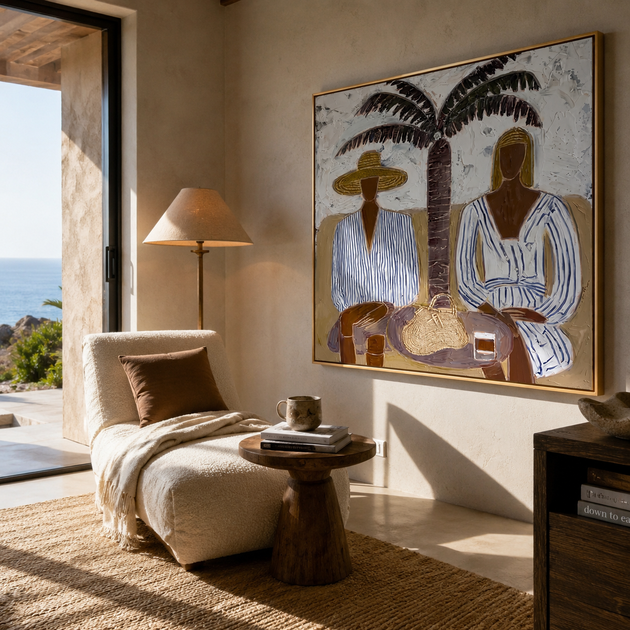 Twin Brims beneath Palm styled with neutral modern furnishings