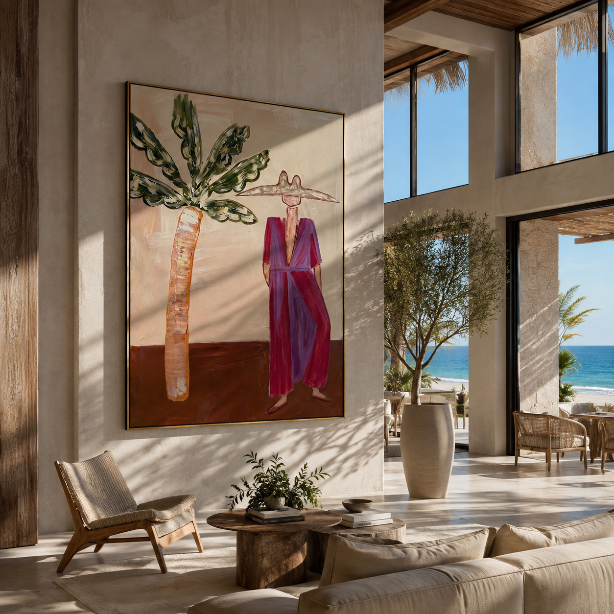 Magenta Brim Greets Palms displayed in a warm contemporary interior