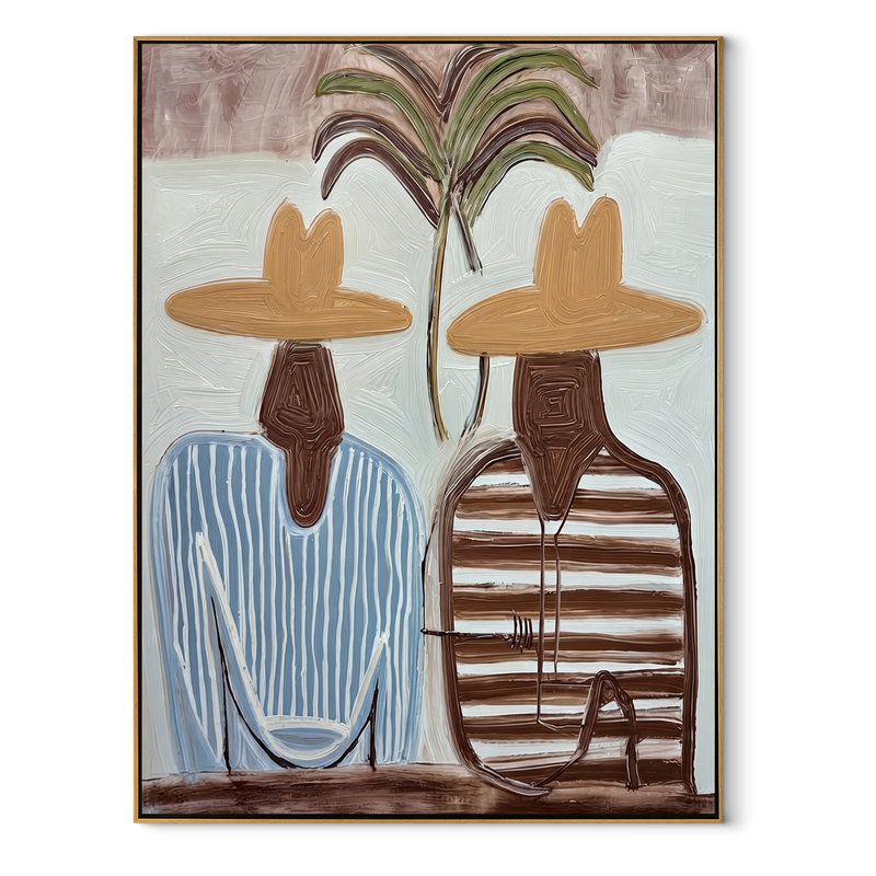 Twin Stripes Meet Palms – Striped Palm Pair Painting | Modern Coastal Vertical Wall Art