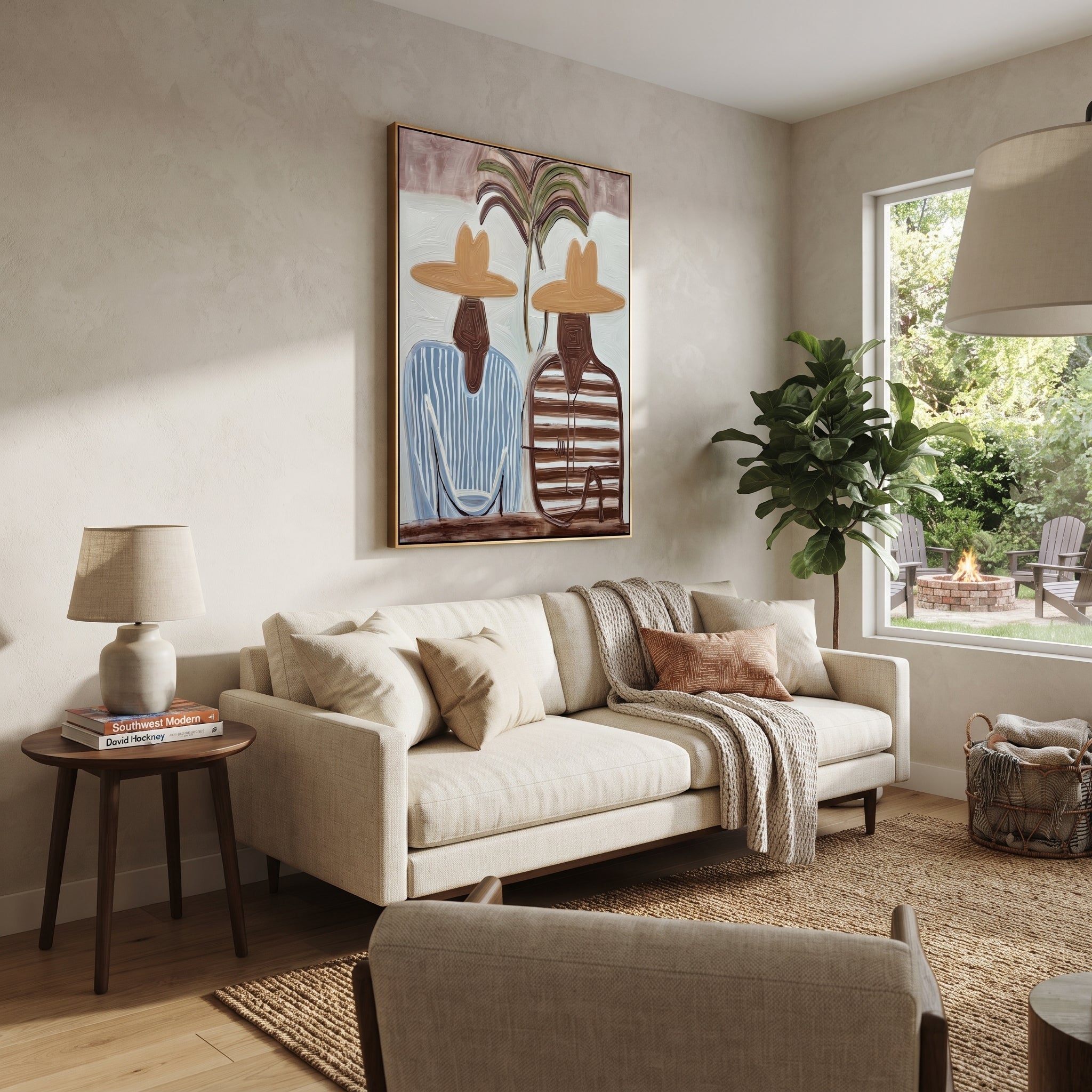 Twin Stripes Meet Palms styled with neutral modern furnishings