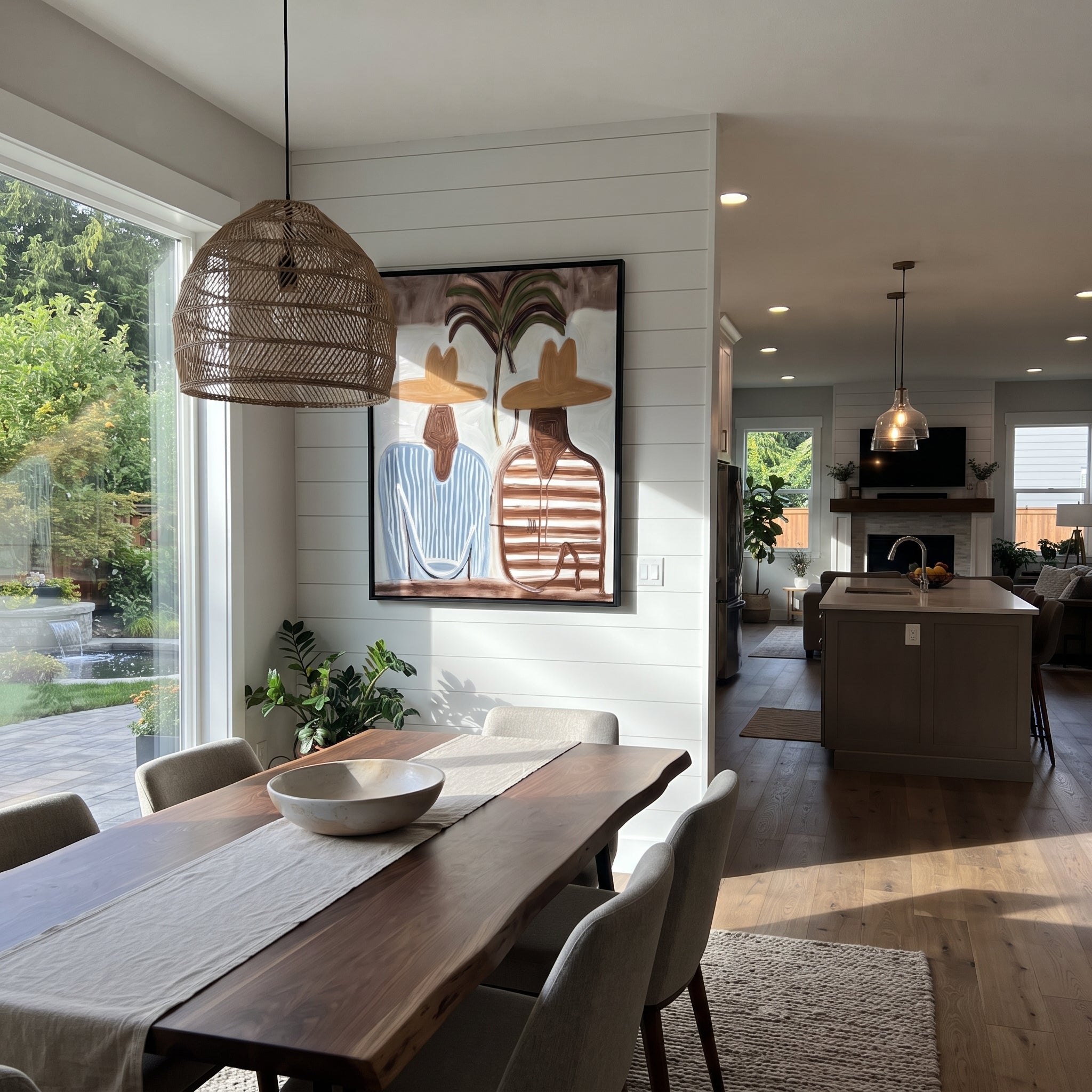 Twin Stripes Meet Palms displayed as a modern room focal point