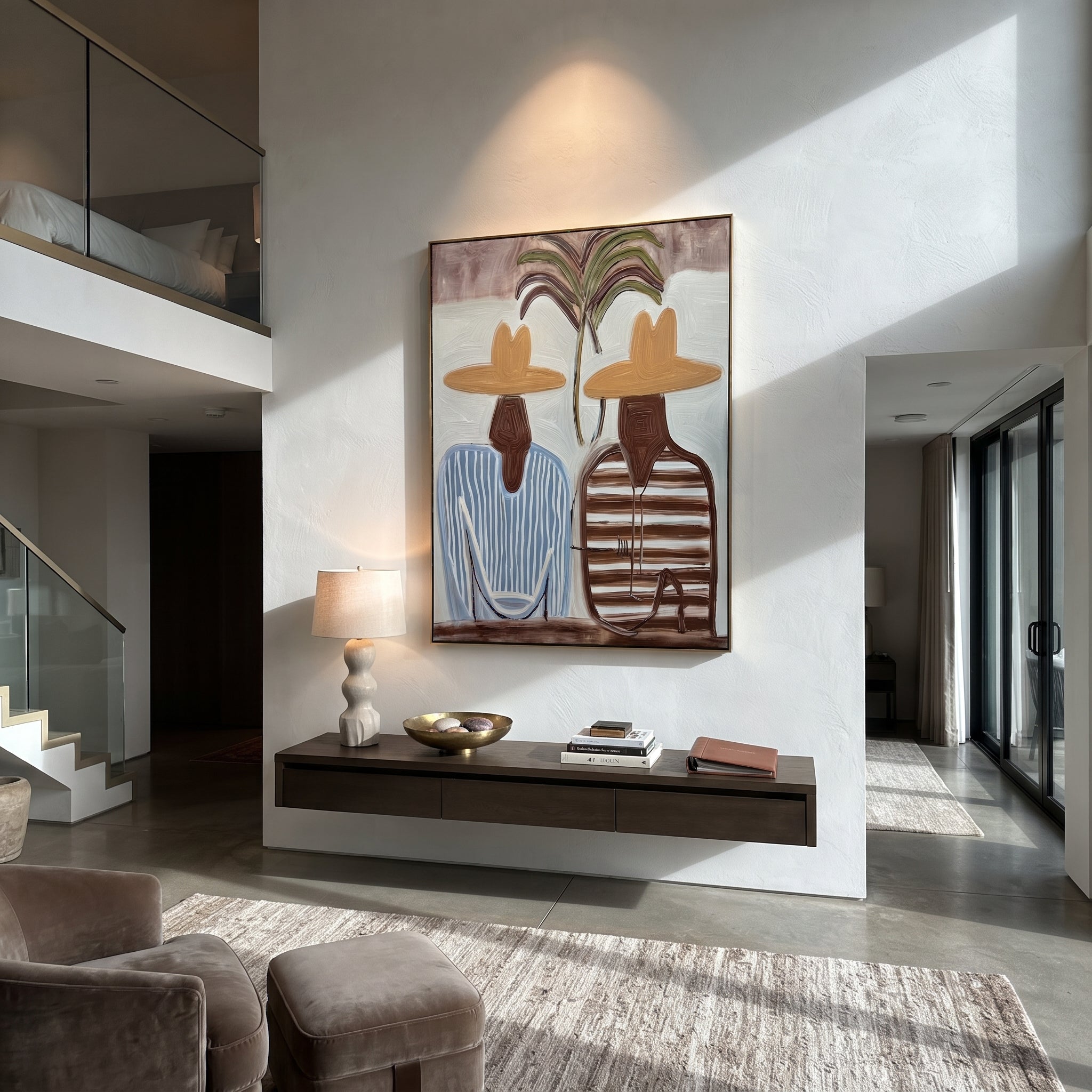 Twin Stripes Meet Palms styled in a layered residential interior