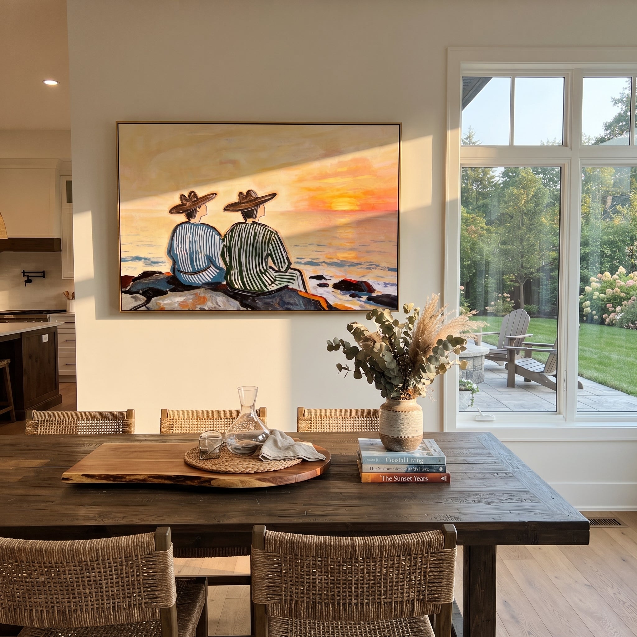 Sunset Waits Behind Stripes displayed in a warm contemporary interior