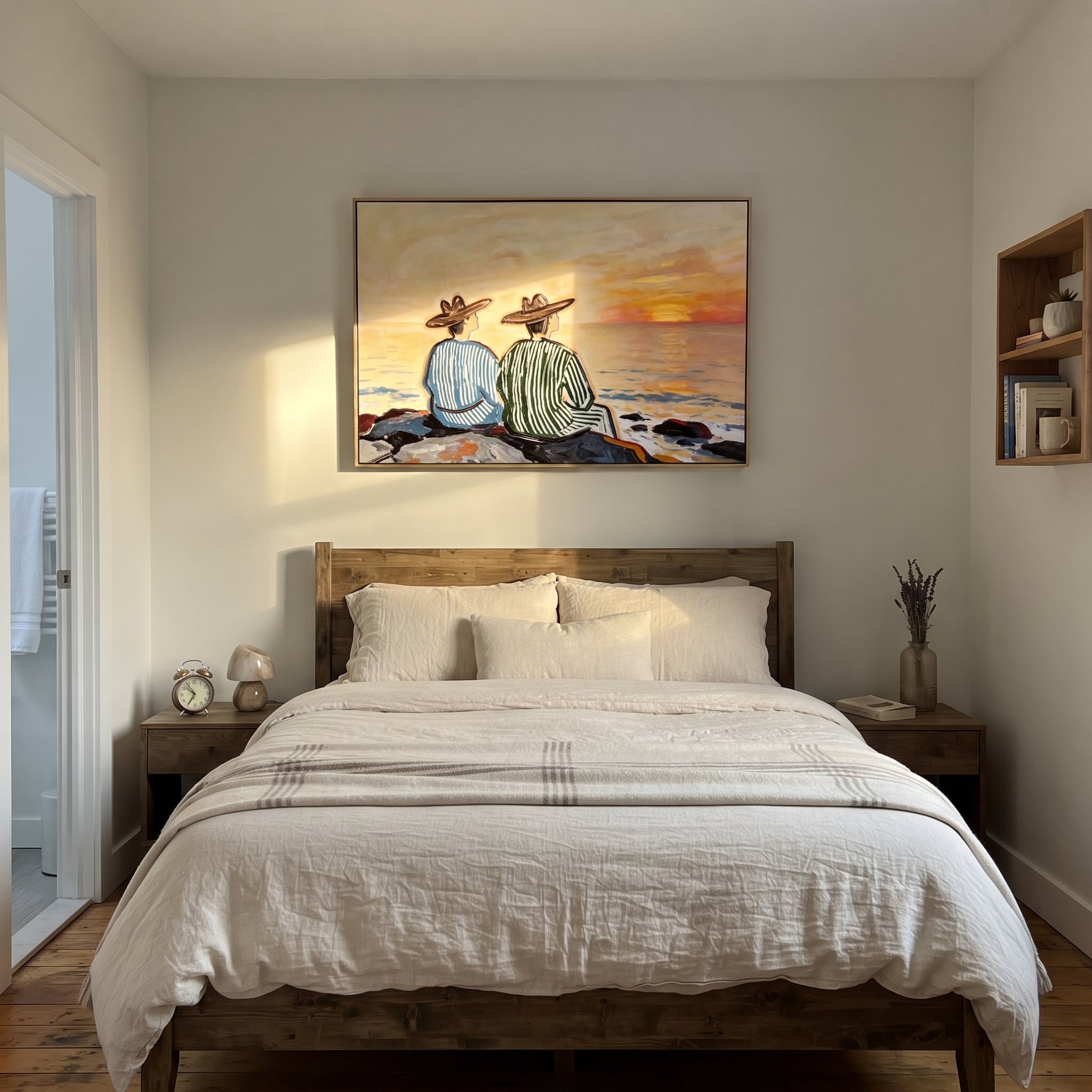 Sunset Waits Behind Stripes styled with neutral modern furnishings
