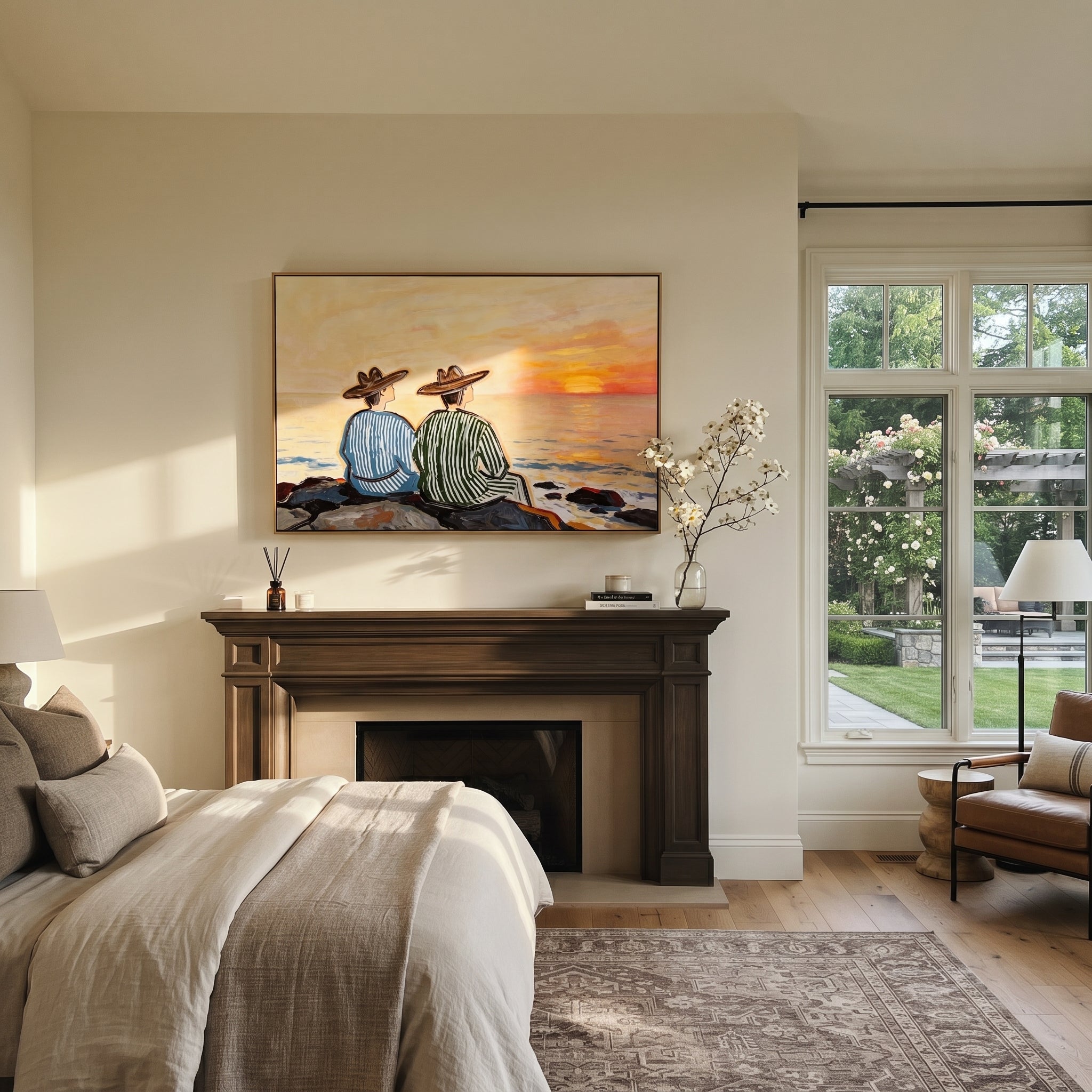 Sunset Waits Behind Stripes styled in a layered residential interior