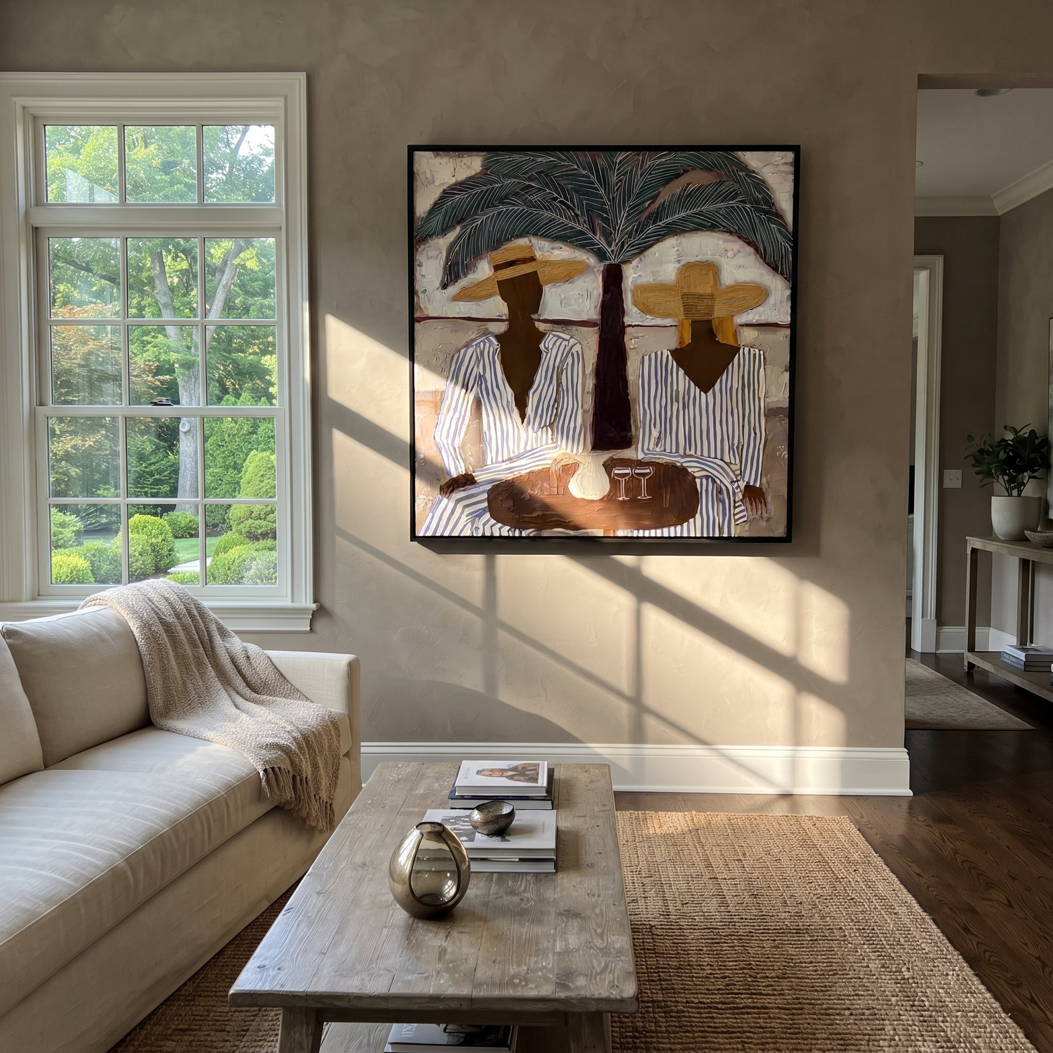 Palm Shade Sets Table displayed in a warm contemporary interior