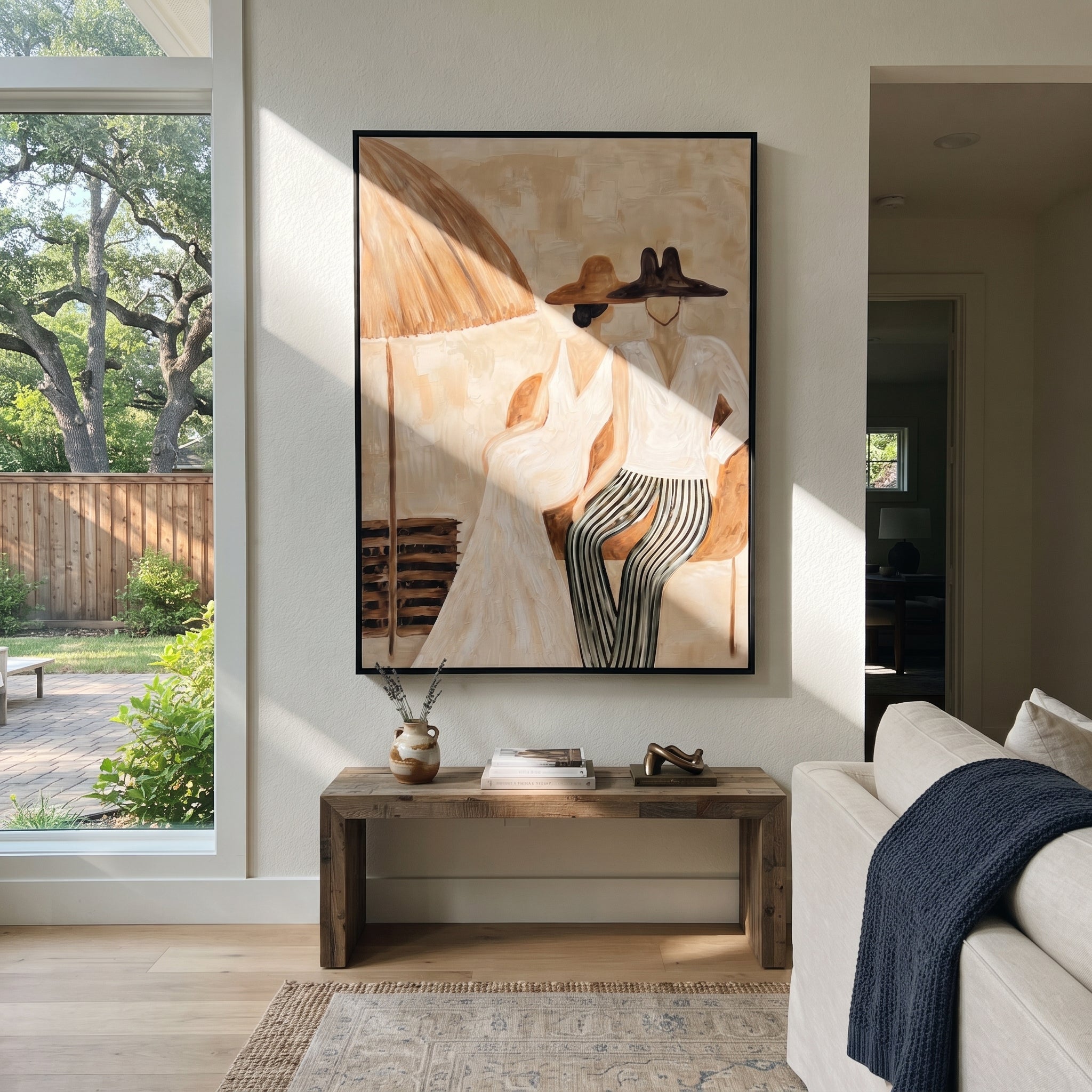 Stripes Lean Into Ivory displayed in a warm contemporary interior