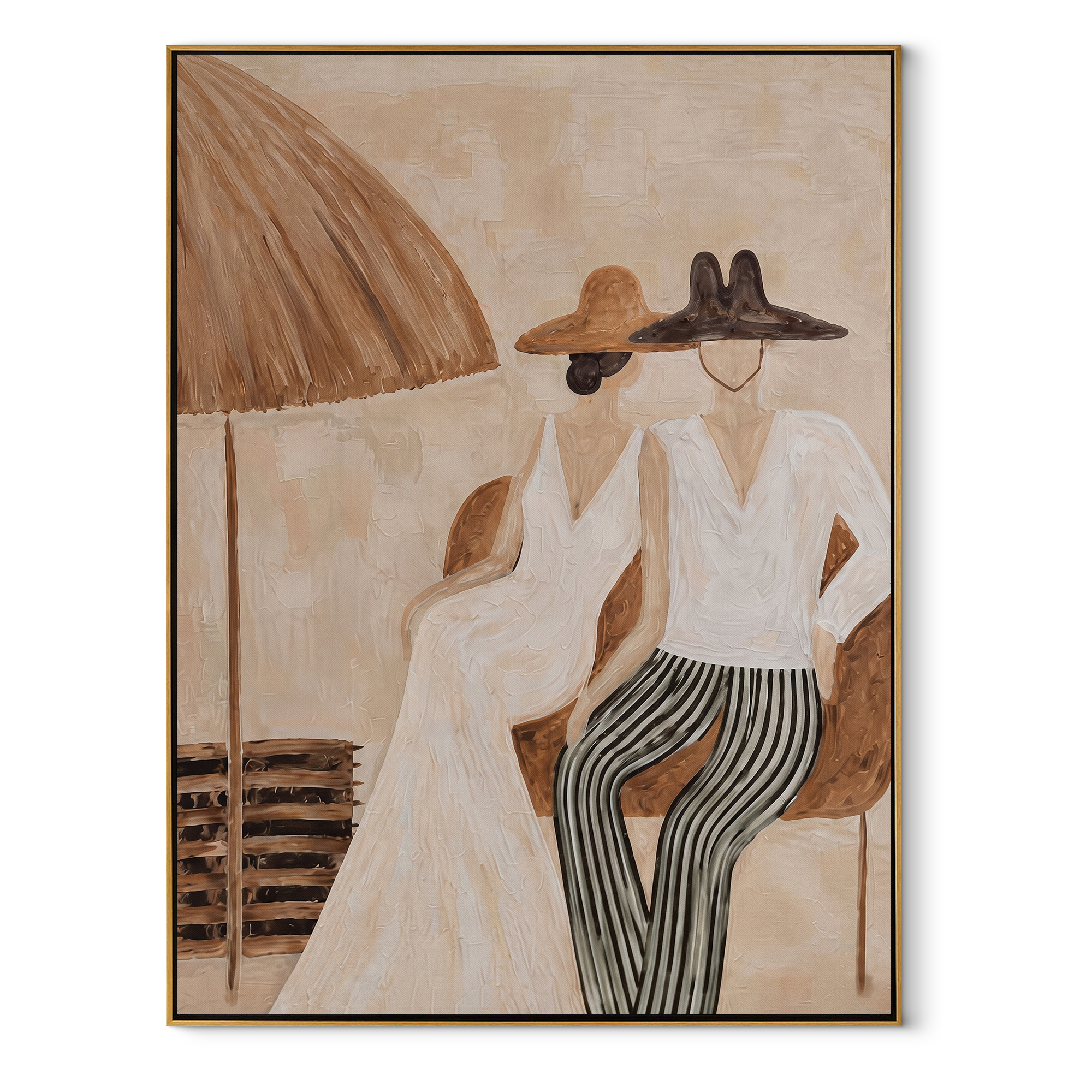 Stripes Lean Into Ivory coastal figurative textured painting, vertical canvas artwork