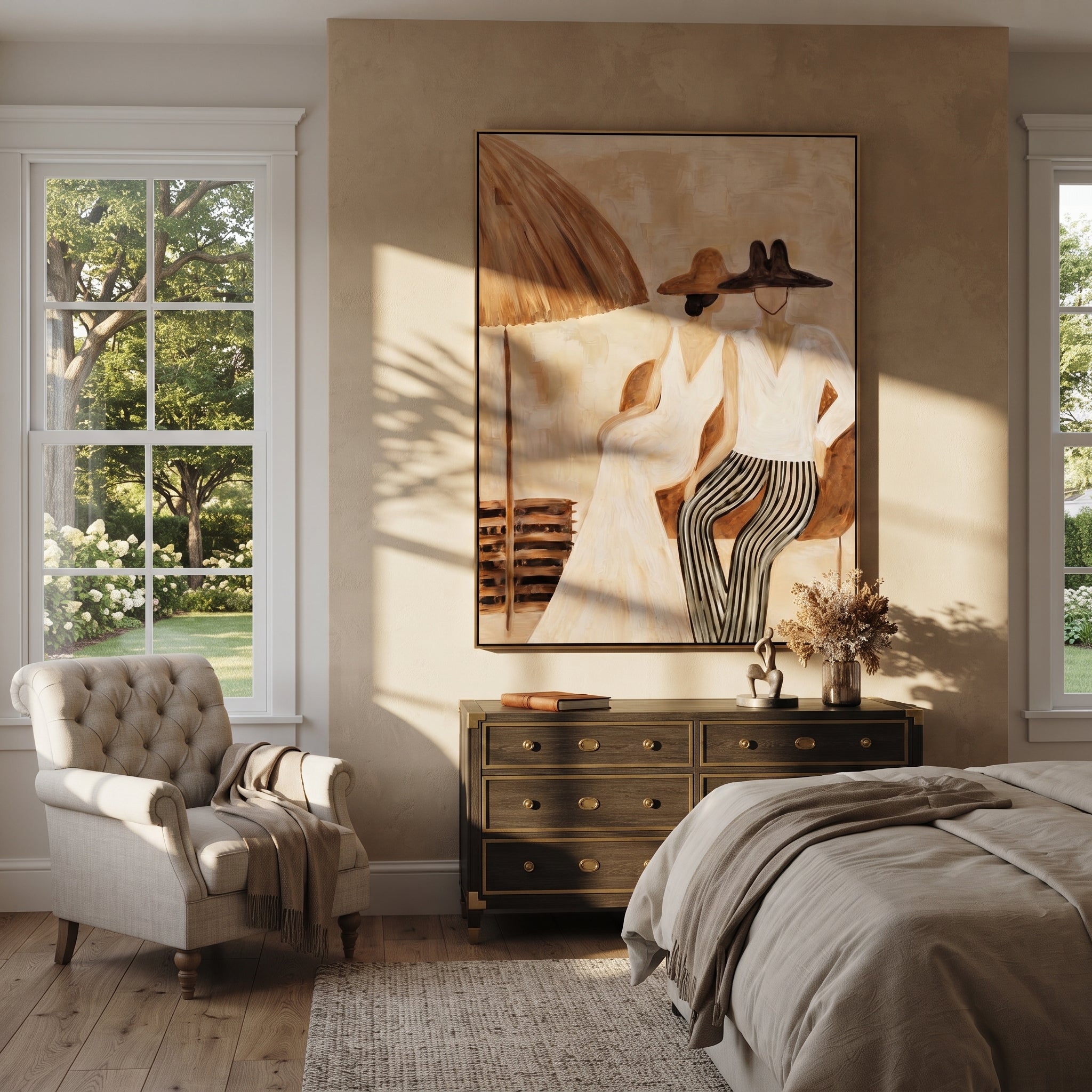 Stripes Lean Into Ivory styled with neutral modern furnishings