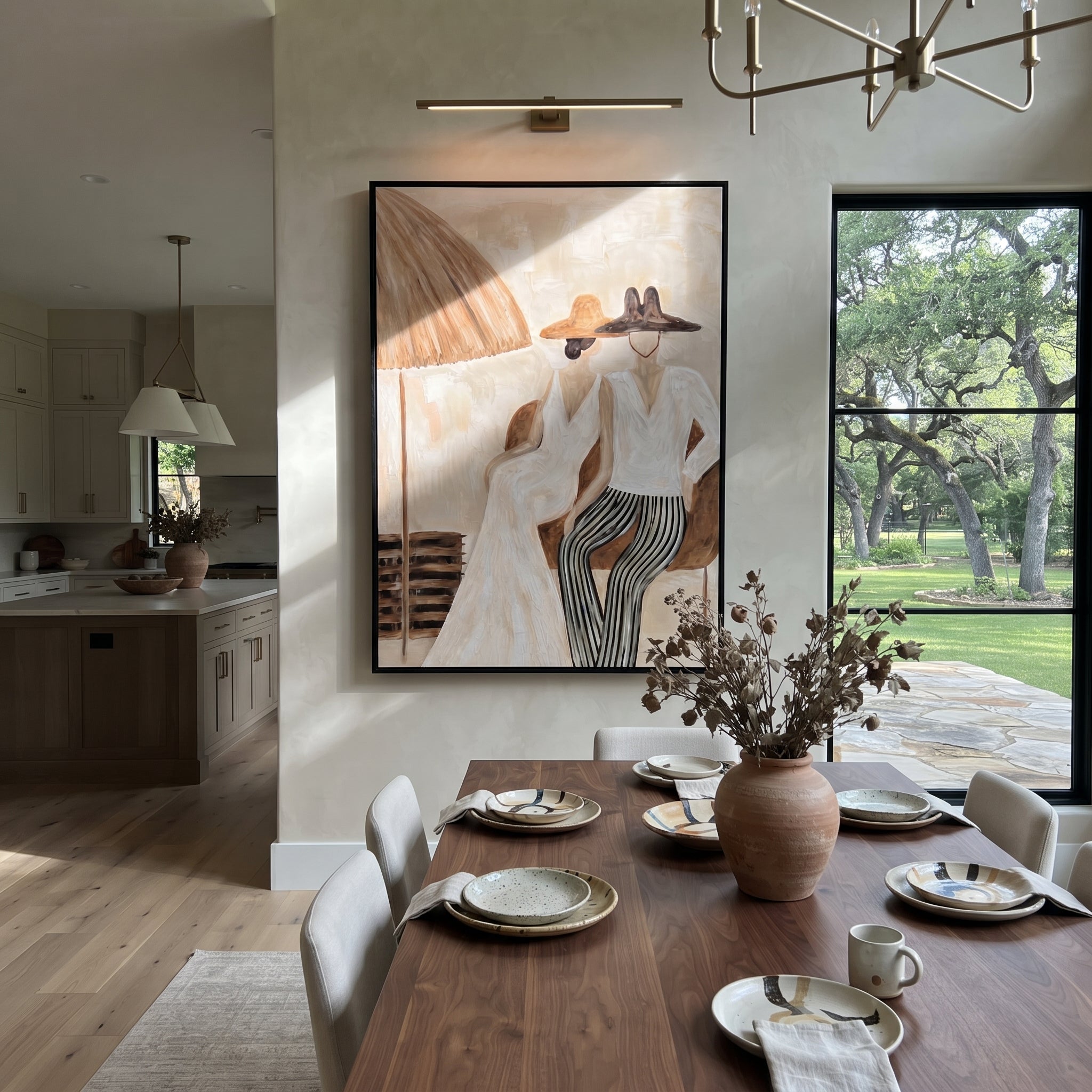 Stripes Lean Into Ivory presented above a contemporary console