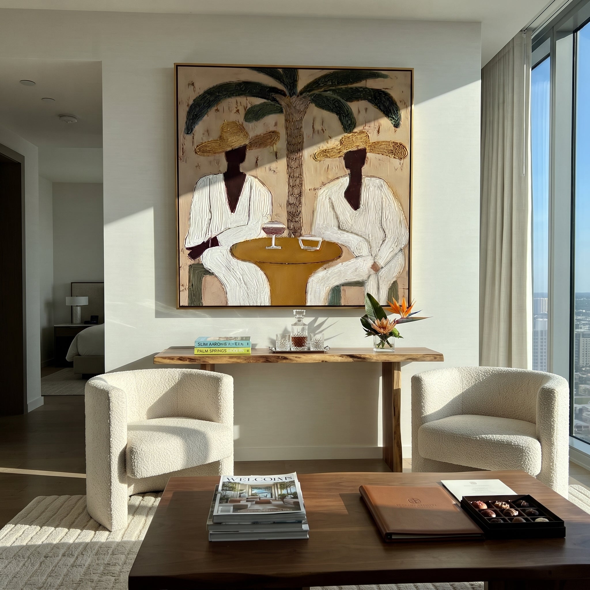 Palm Lunch Slows Time displayed as a modern room focal point