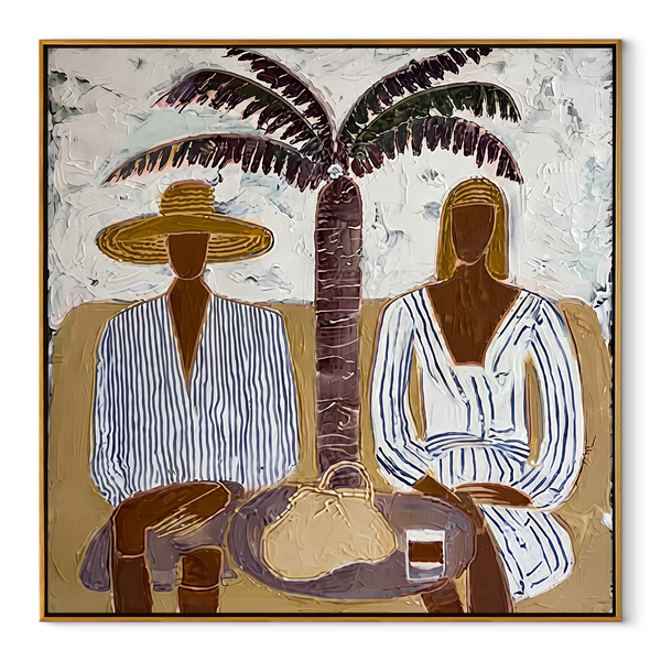 Palm Shade Holds Lunch – Palm Lunch Figure Painting | Modern Coastal Square Wall Art