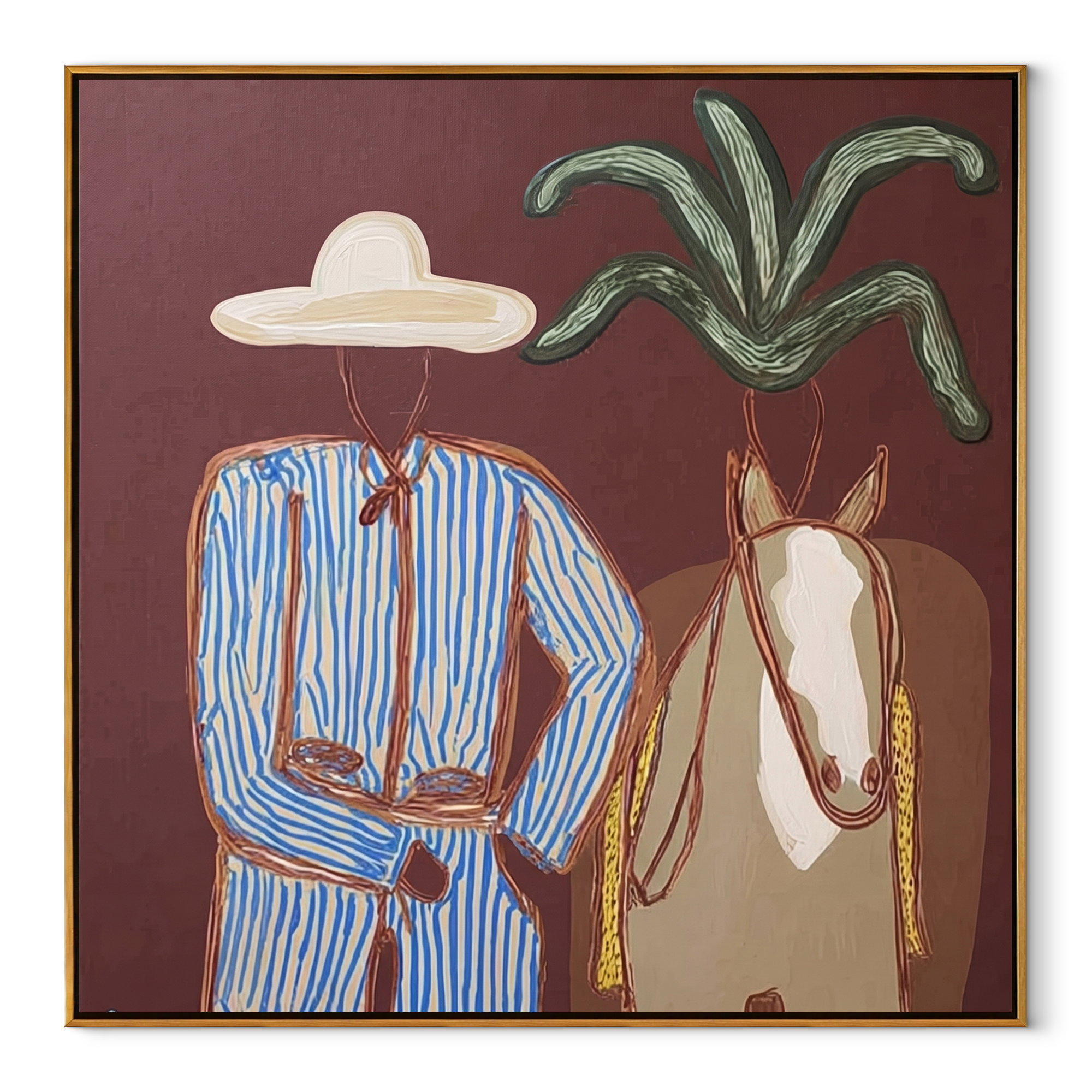 Blue Stripes Guide Mare coastal figurative textured painting, square canvas artwork