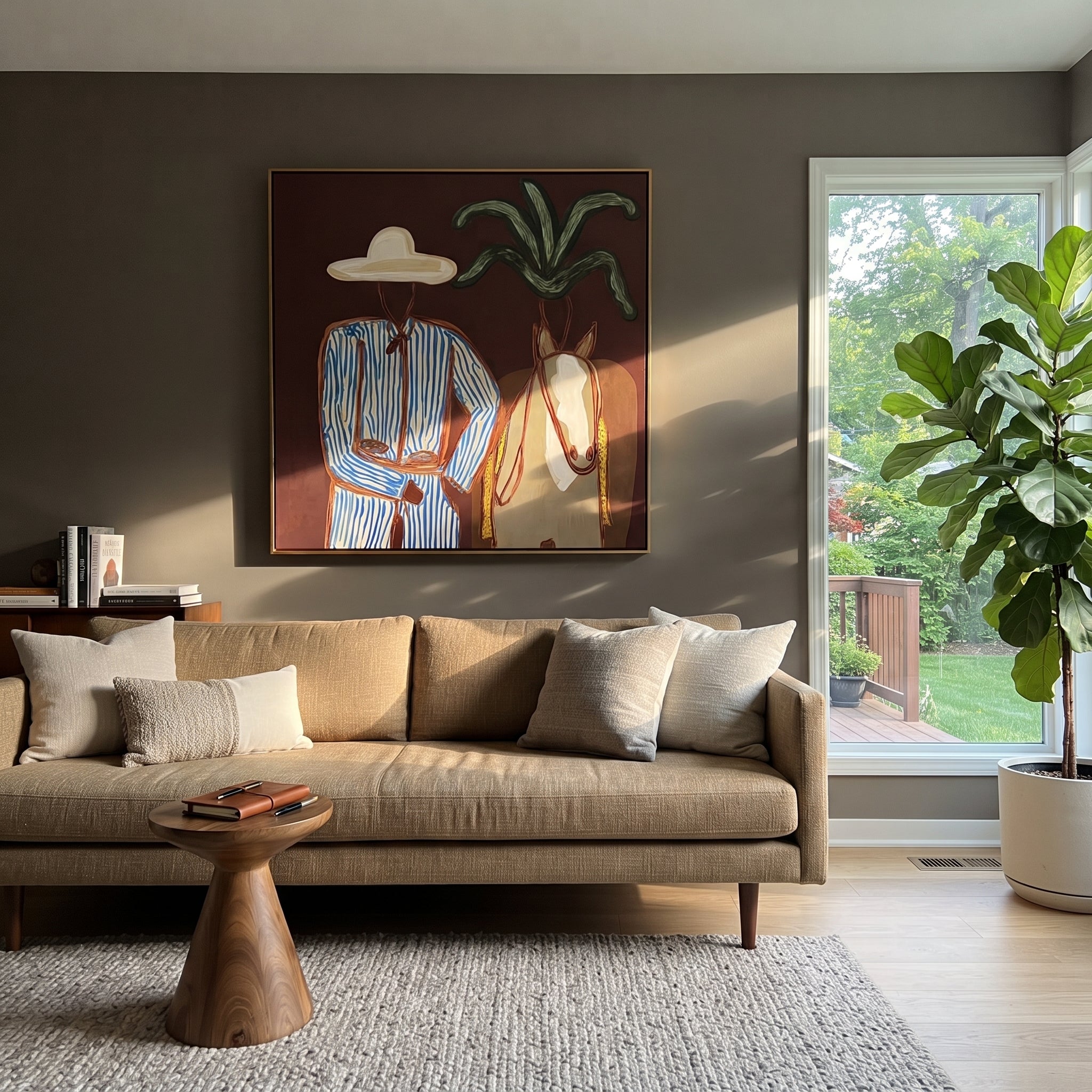 Blue Stripes Guide Mare styled with neutral modern furnishings