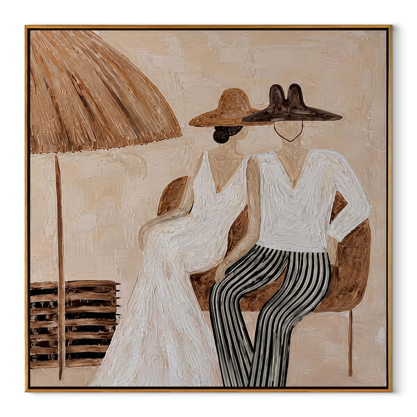White Hats Share Shade – White Hat Resort Pair Painting | Modern Coastal Square Wall Art