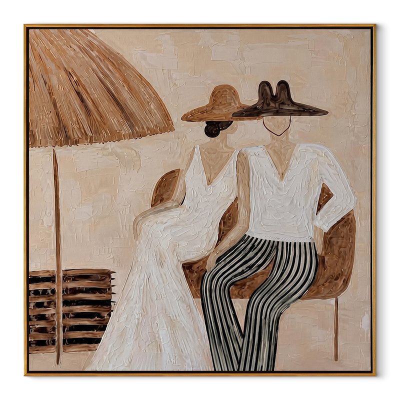 White Hats Share Shade – White Hat Resort Pair Painting | Modern Coastal Square Wall Art