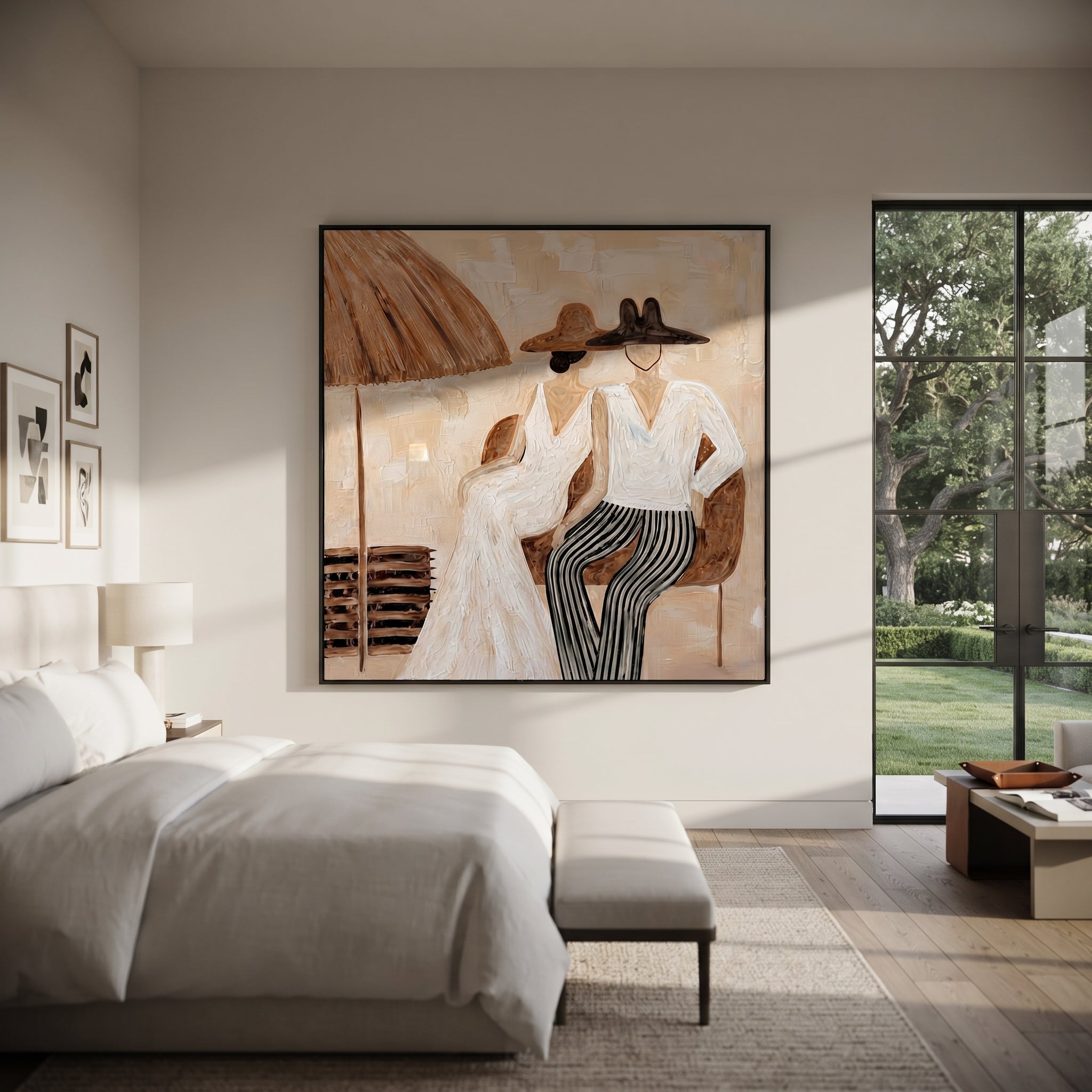 White Hats Share Shade styled with neutral modern furnishings