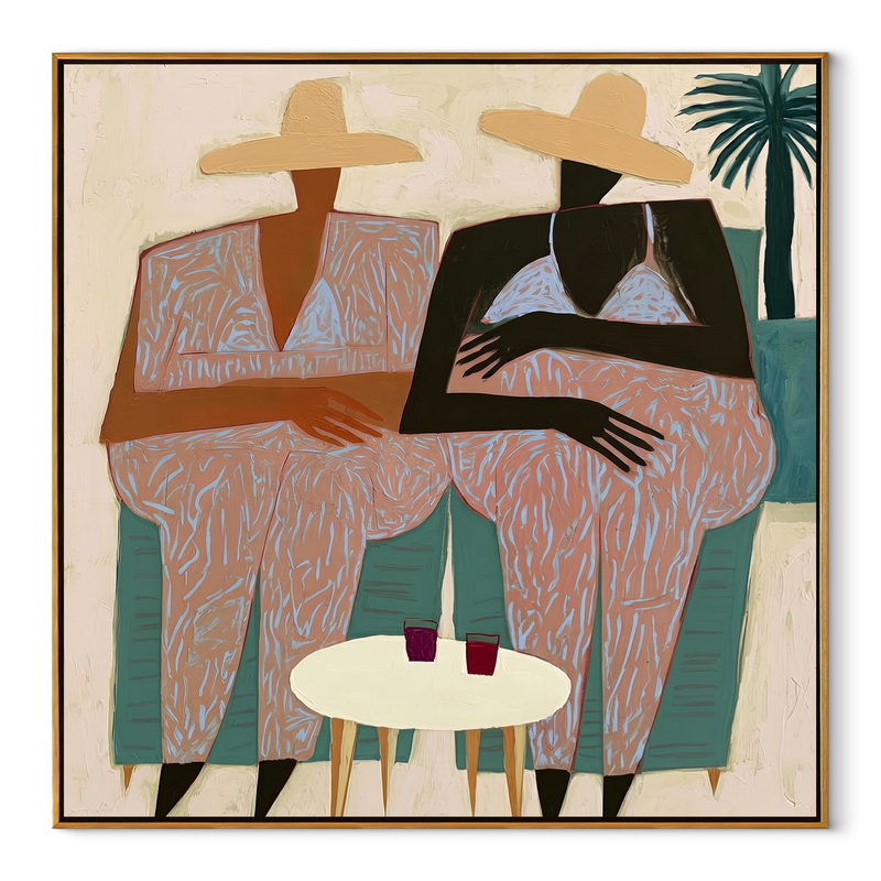 Pink Florals Sit Together – Floral Resort Pair Painting | Modern Coastal Square Wall Art