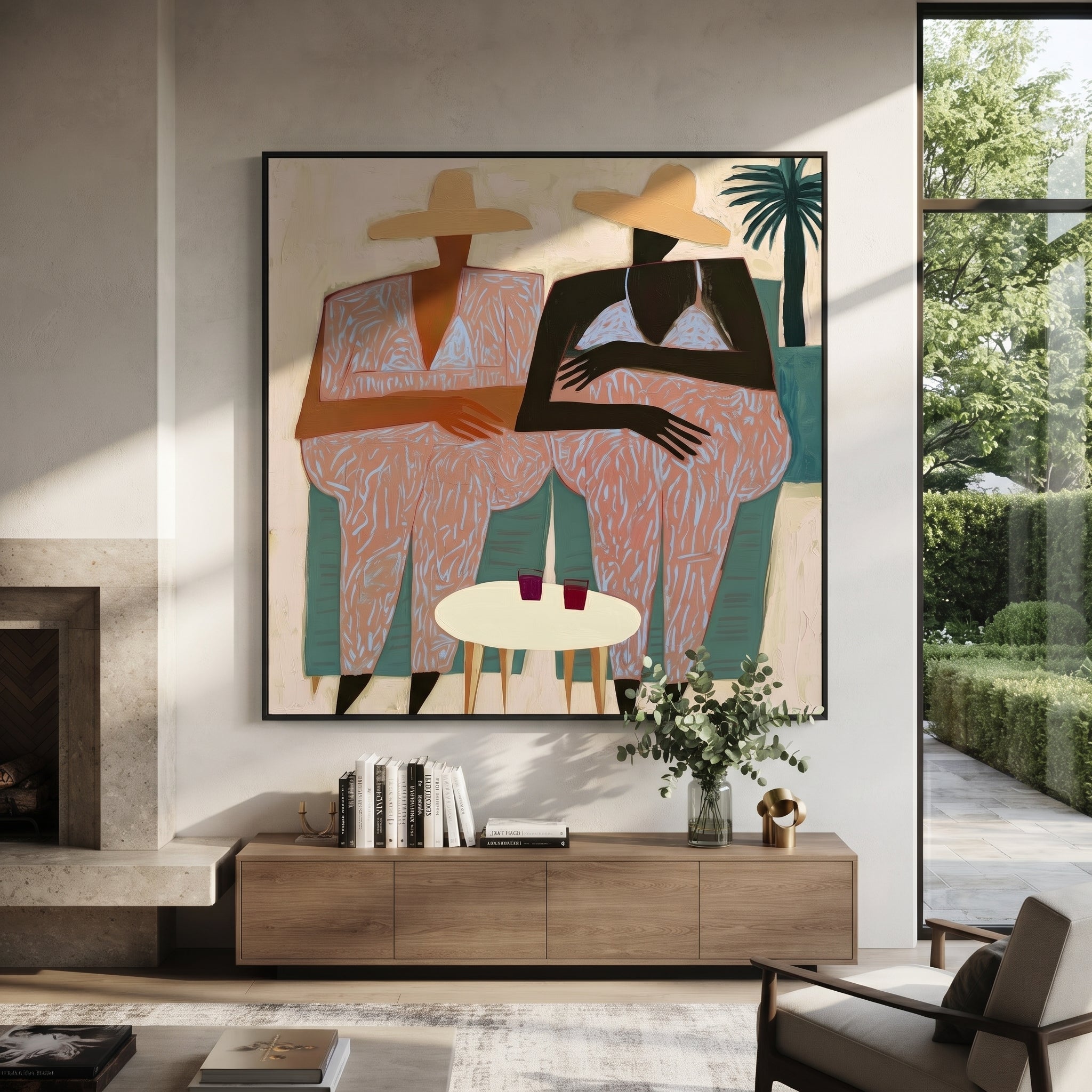 Pink Florals Sit Together styled with neutral modern furnishings