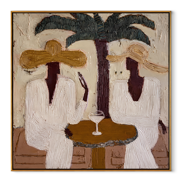 Palms Frame Quiet Toast – Palm Martini Pair Painting | Modern Coastal Square Wall Art
