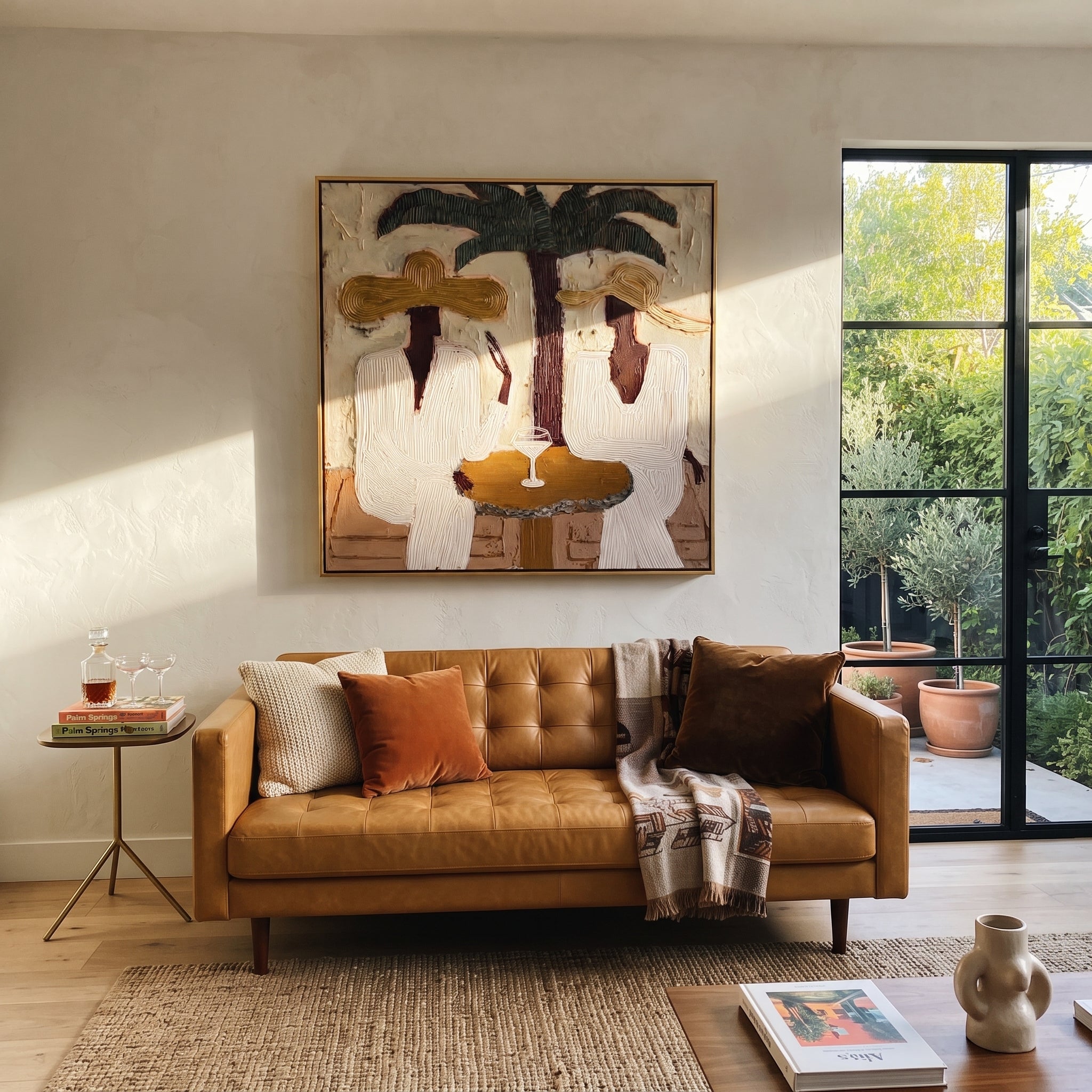 Palms Frame Quiet Toast styled with neutral modern furnishings